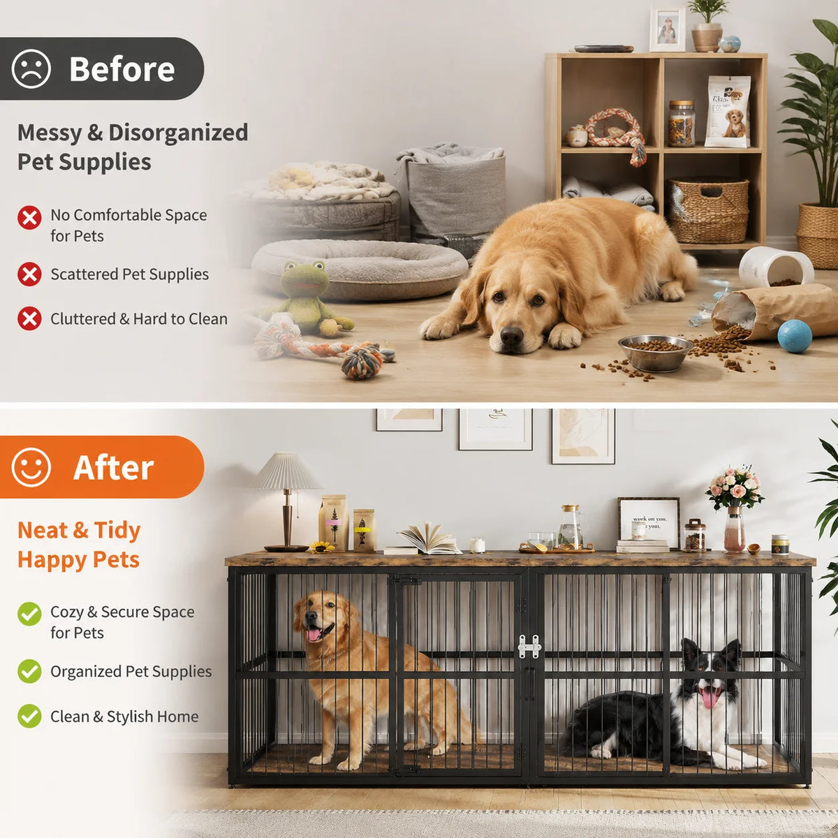 Extra Large Double Dog Crate Furniture With Divider Storage Cabinet