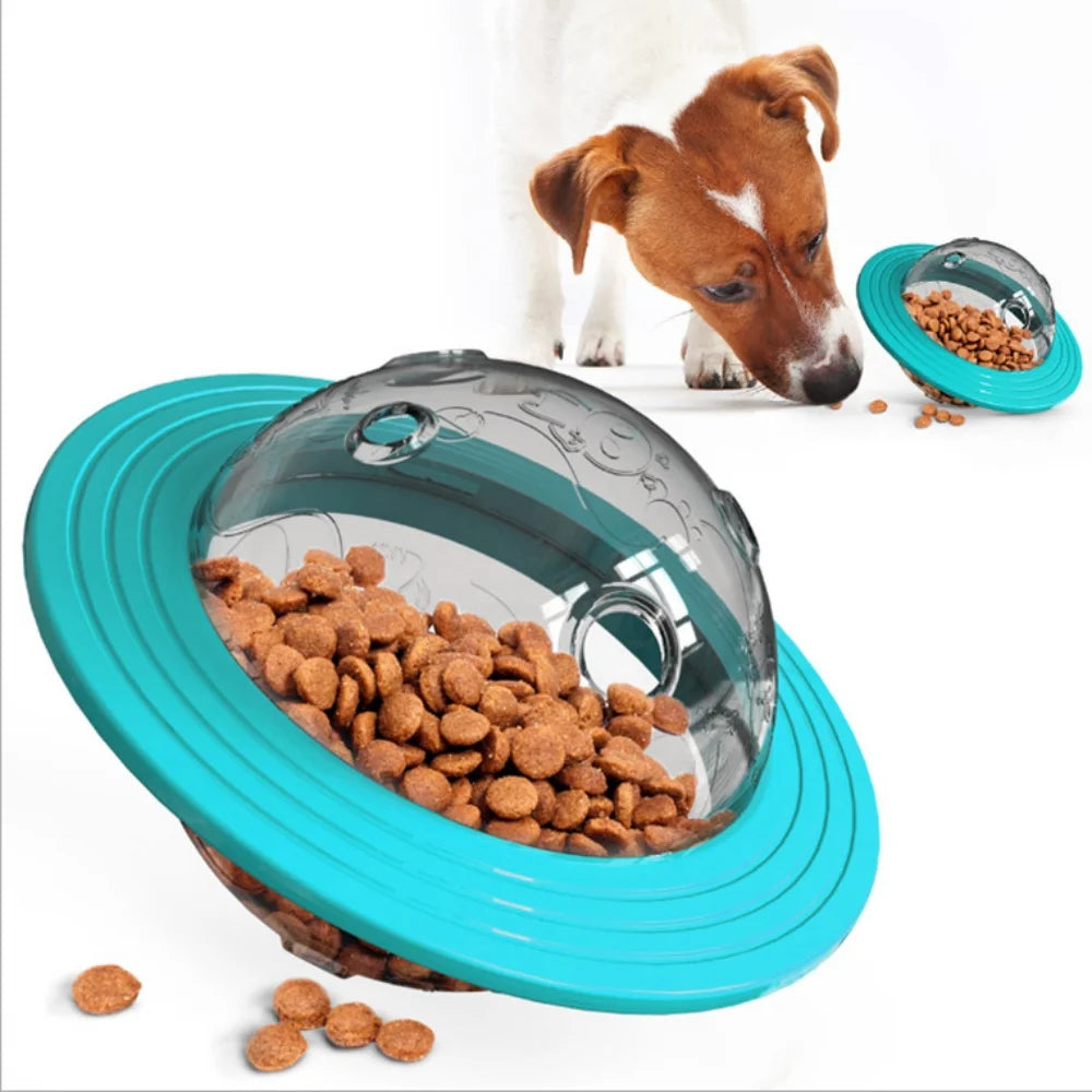 Chew Proof Flying Saucer Dog Toy Treat Dispenser Wobble Ball