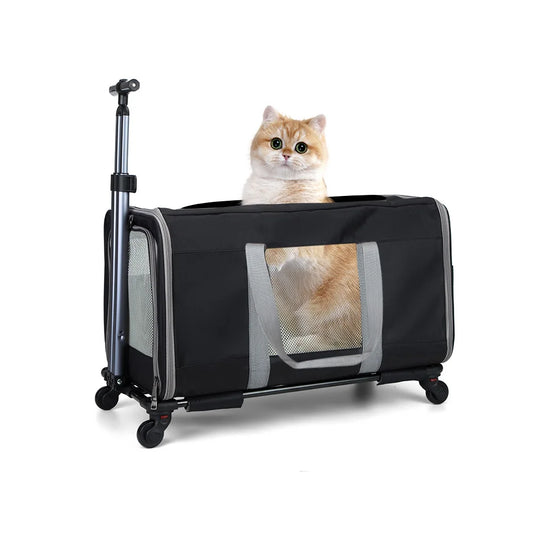 Two Cat Trolley Carrier With Wheels For Travel Convenience