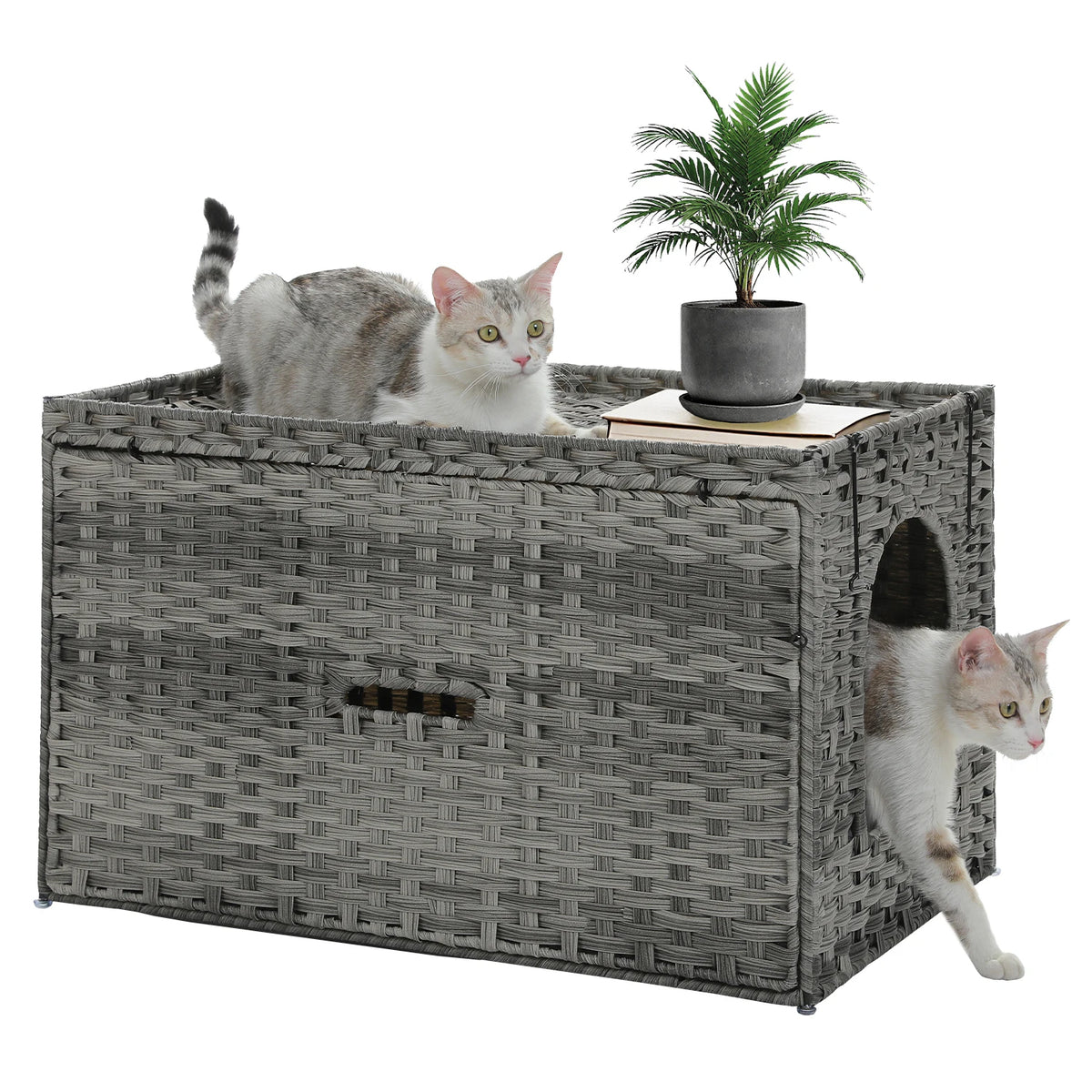 PEQULTI Rattan Cat Litter Box Enclosure with Flip Up Door