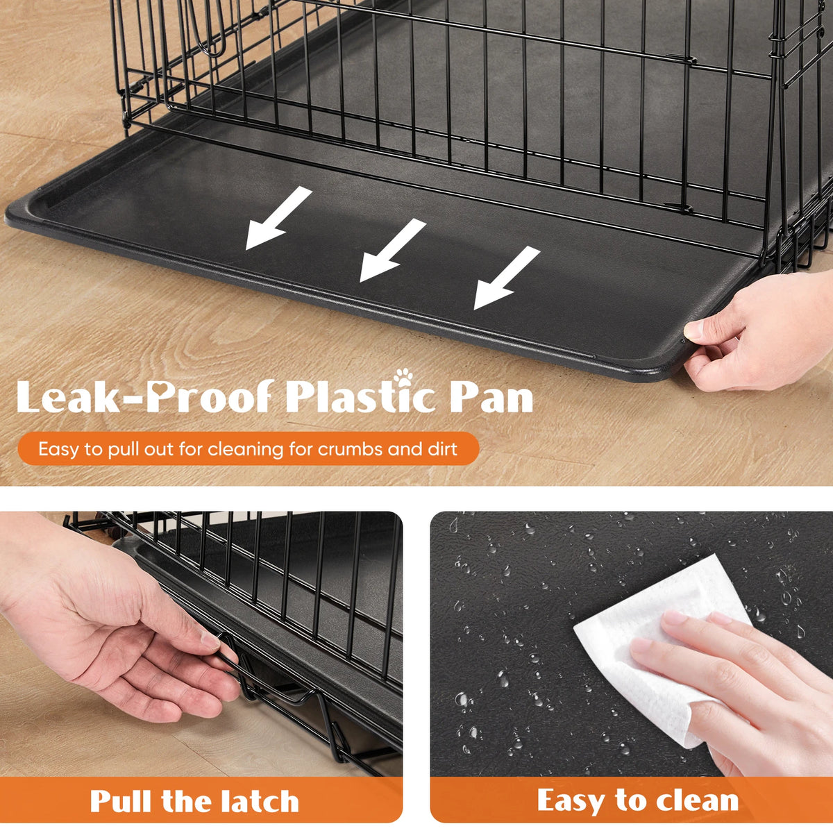 JHK Folding Metal Wire Dog Crate With Leakproof Pan Tray