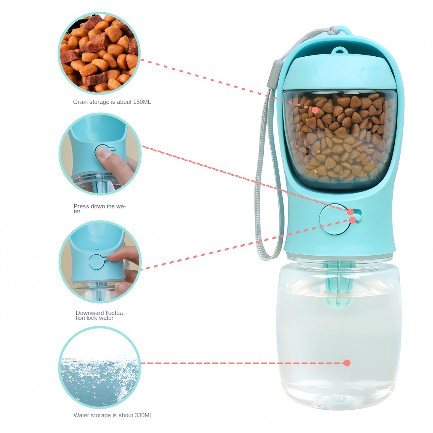 Portable Dog Cat Water Bottle With Food Storage For Travel