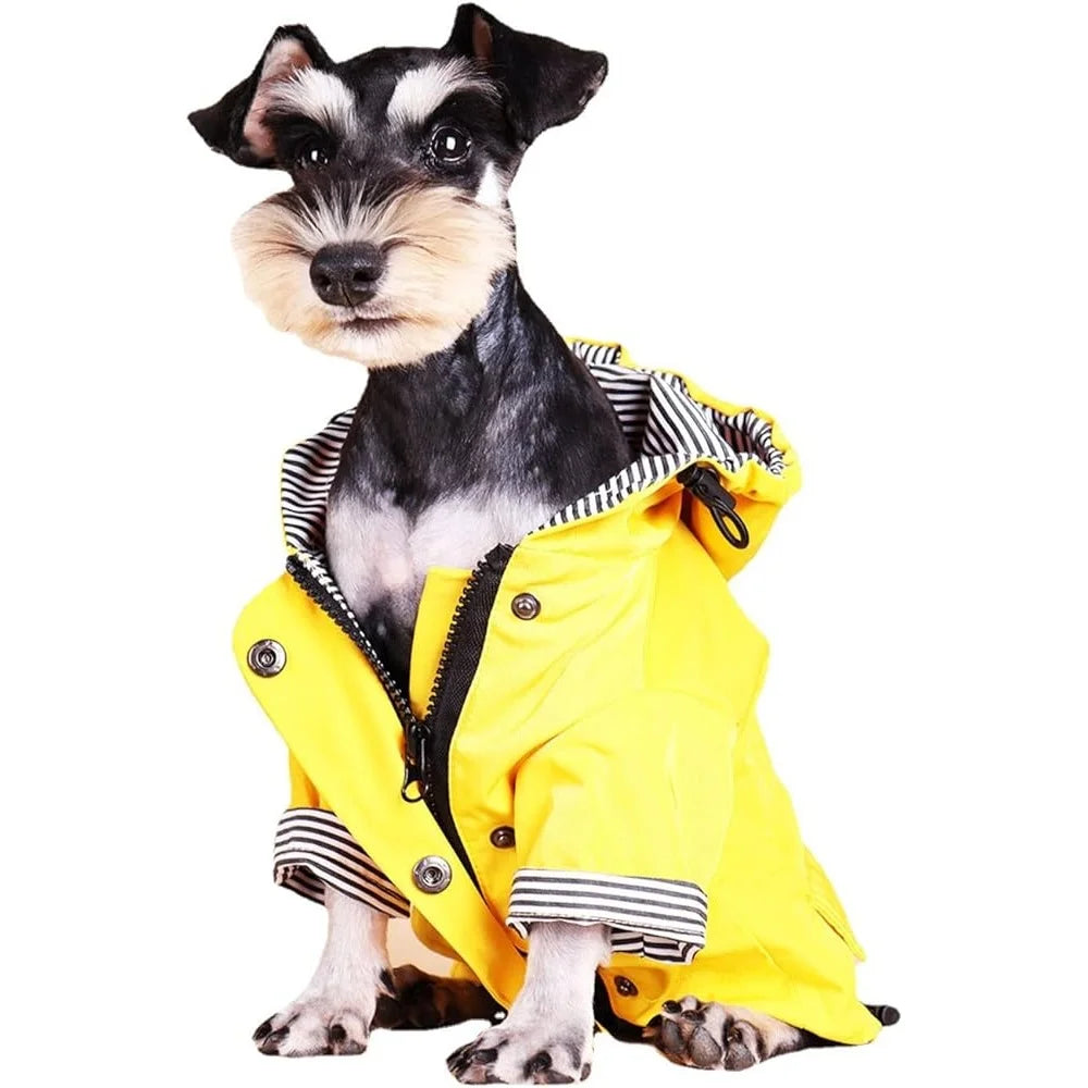 Dog Raincoat Waterproof Jacket with Hood Comfortable Four Leg Design Stylish Rain Gear Small Dogs Machine Washable Pockets