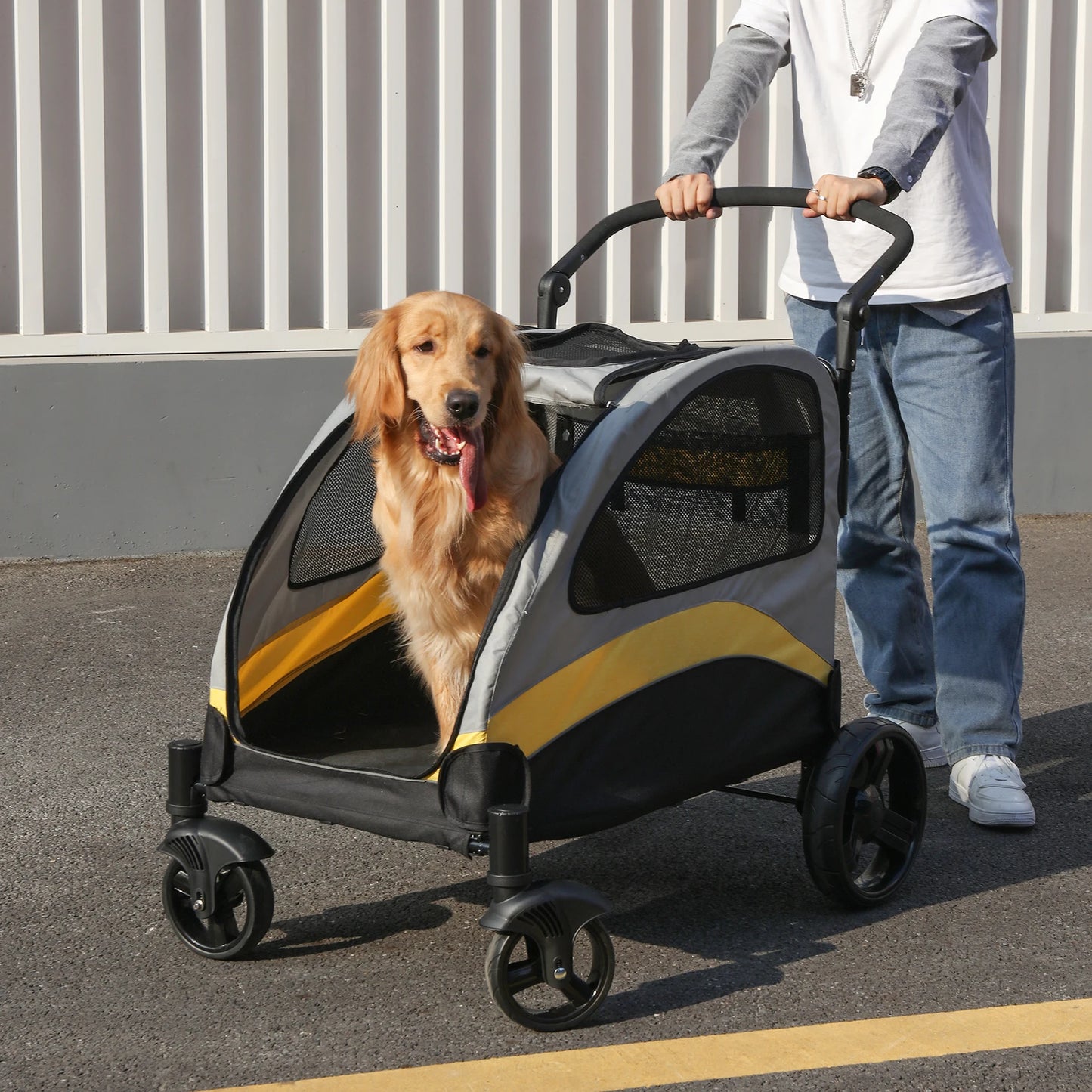 Breed Dog Stroller Four Wheel Foldable Jogger Wagon Carrier