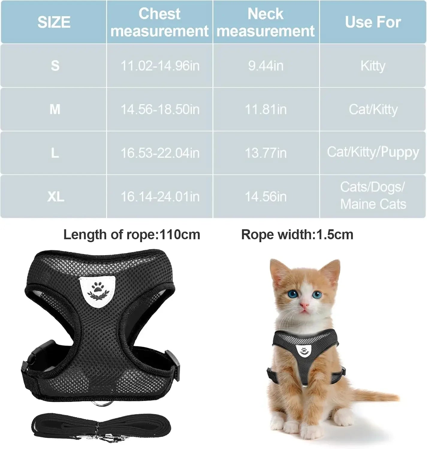 Cat And Dog Harness Vest Leash For Small Medium Pets Polyester Adjustable Mesh