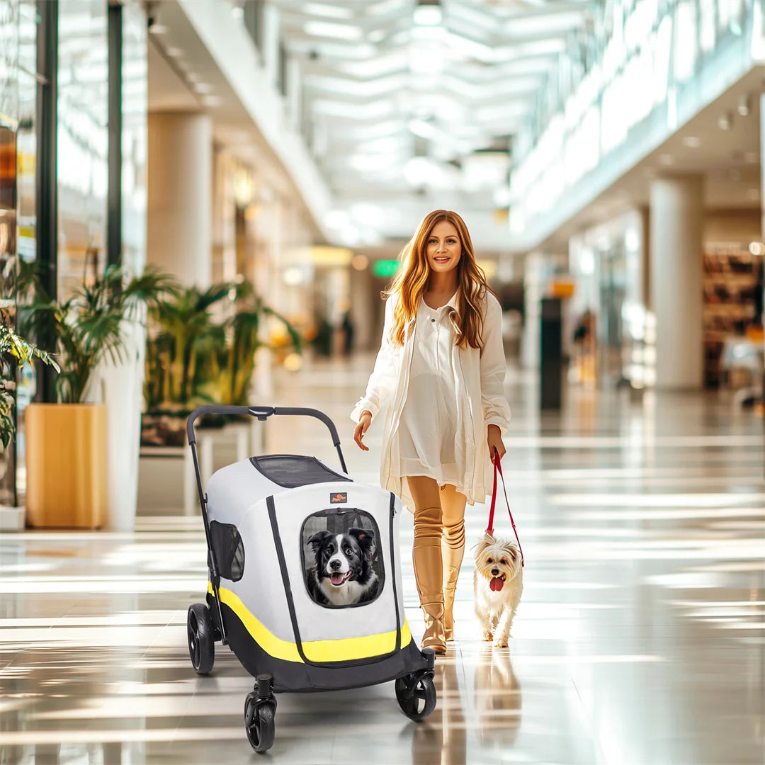 Foldable Dog Stroller With 4 Heavy Wheels Rainproof Cover