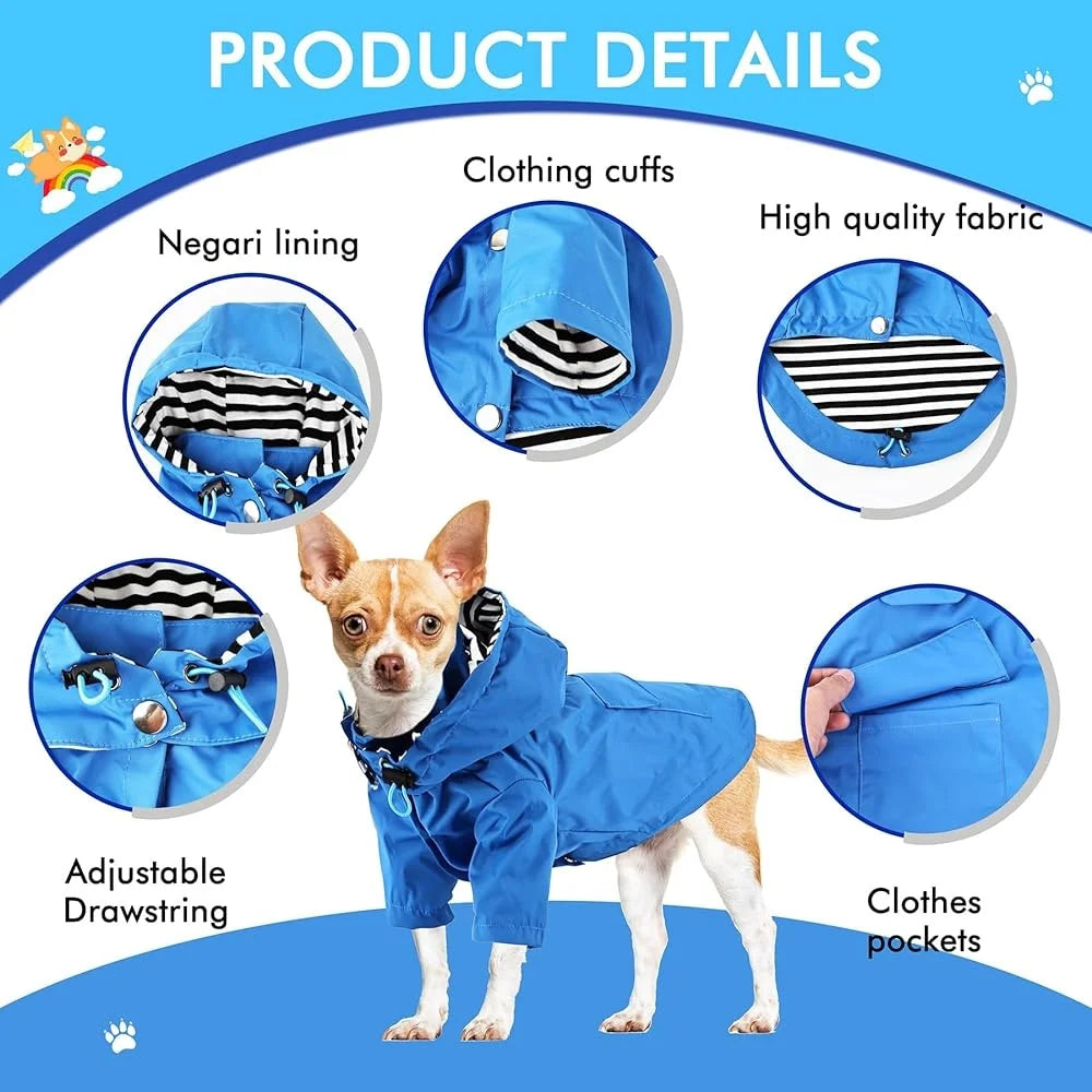 Waterproof Lightweight Dog Raincoat Jacket with Hood Adjustable Design Small Medium Dogs Breathable Durable Pet Poncho