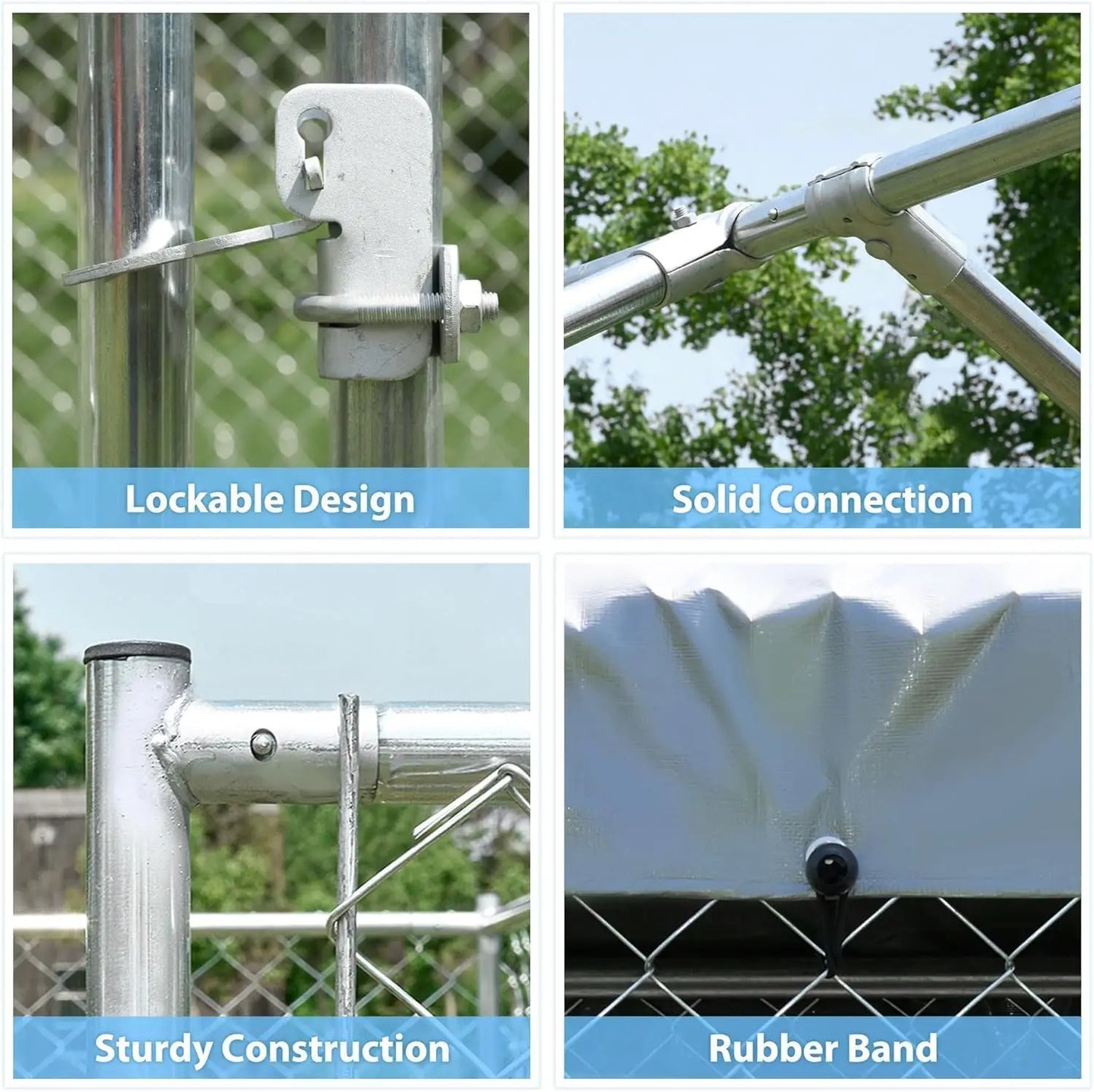 Outdoor Dog Kennel With Roof And Galvanized Chain Link Lock