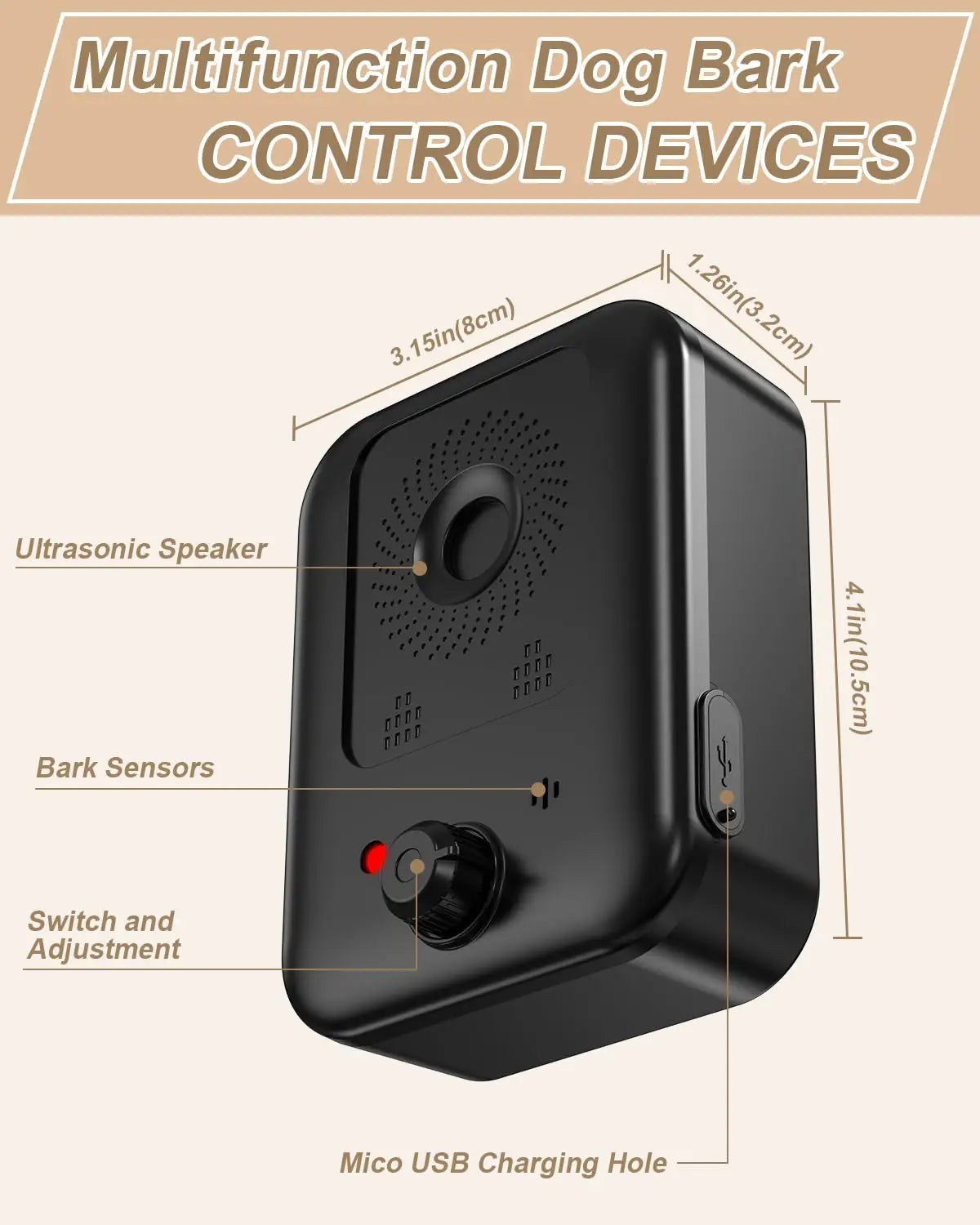 Rechargeable Ultrasonic Dog Bark Deterrent Indoor Outdoor