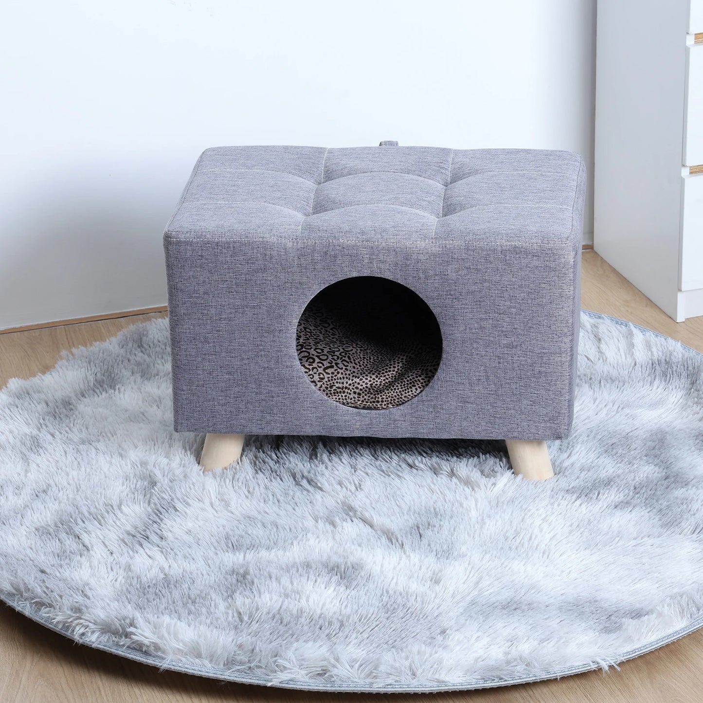 Guangdong Cat Cube Wooden House With Feet And Cushion
