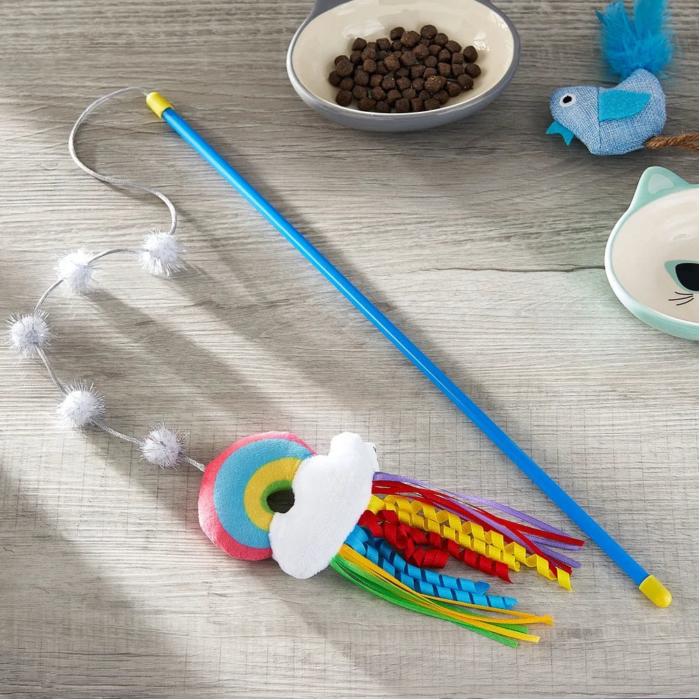 XMSJCN Catnip Rainbow Wand Teaser Plush Cat Toy Playtime