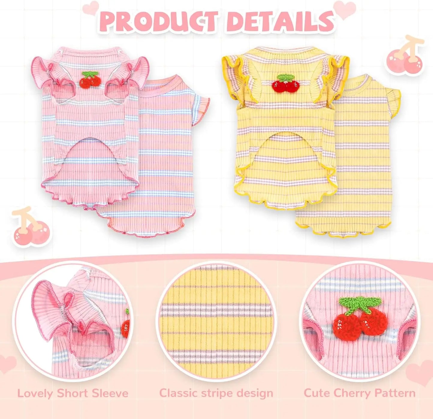 Zhejiang Dog T Shirt 2 Pack Striped Cherry Print Cotton