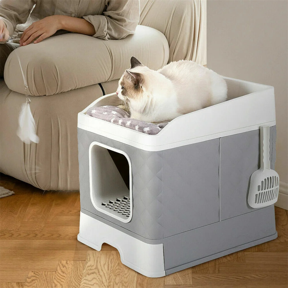 Cat Litter Box Enclosure Hidden Cabinet With Top Cushion Mat