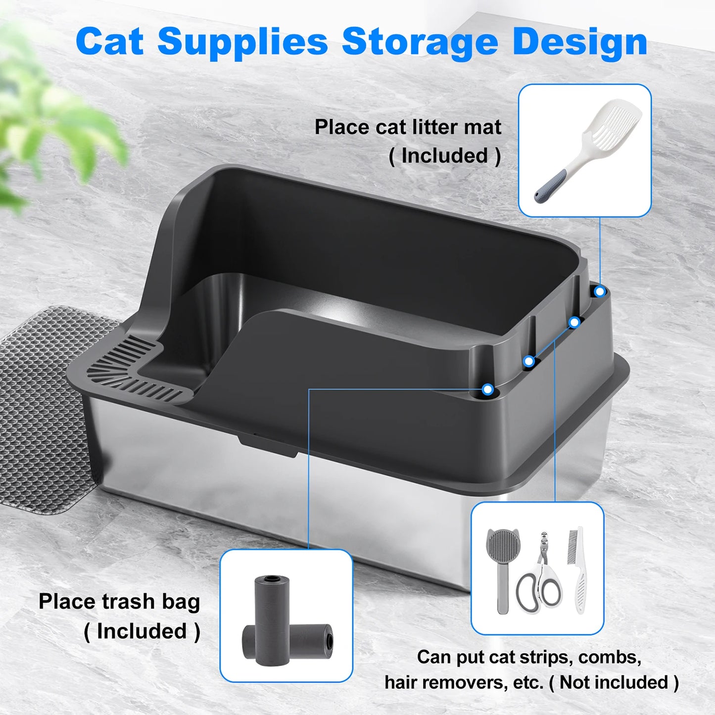 Stainless Steel Cat Litter Box Semi Closed Splash Proof Leakproof