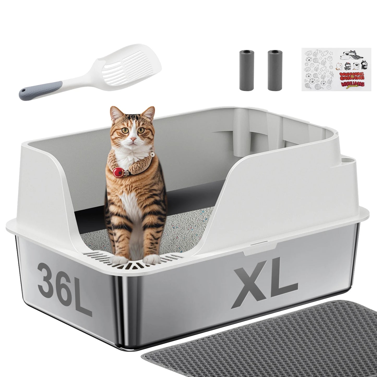 Stainless Steel Cat Litter Box Semi Closed Splash Proof Leakproof