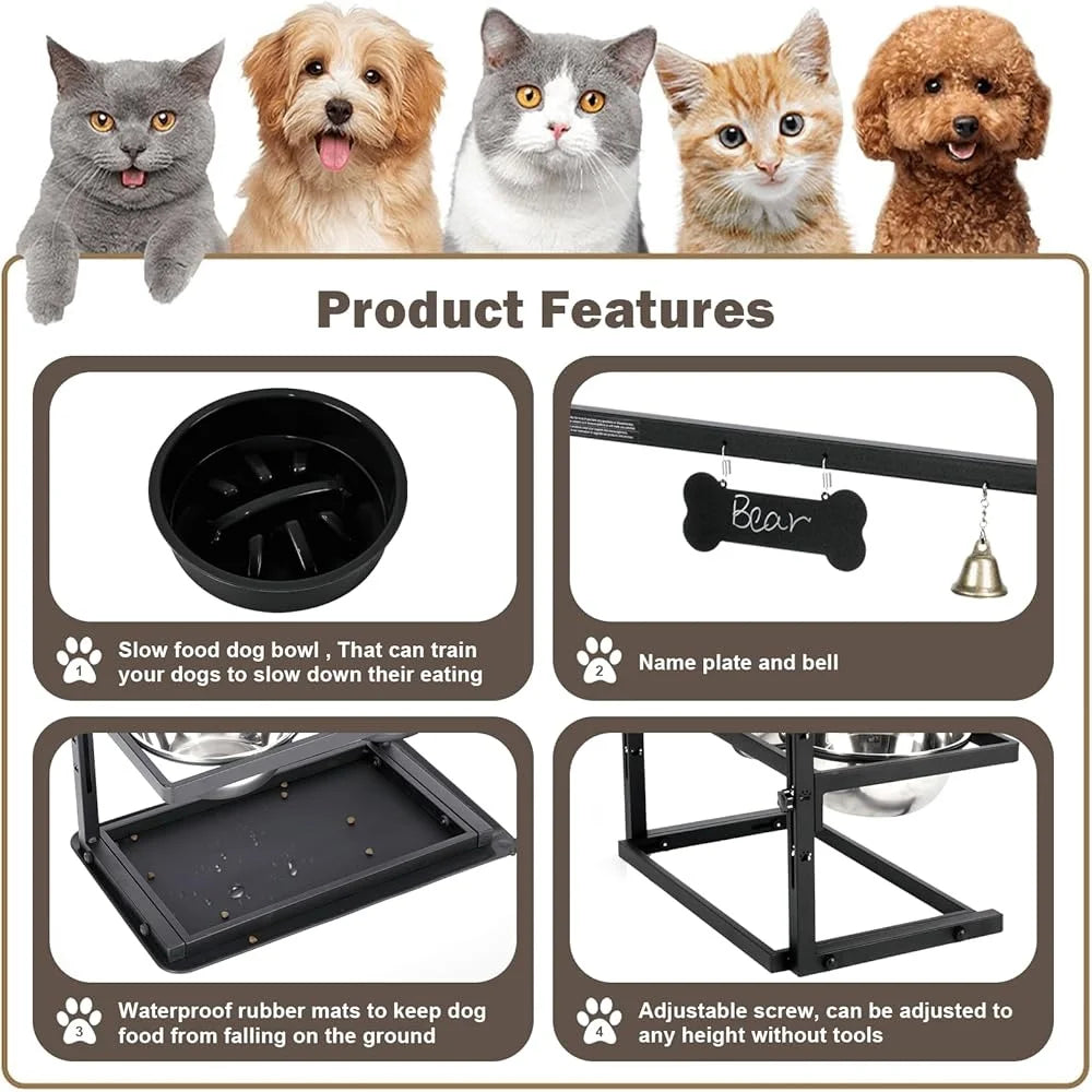 Hign Concerned Elevated Slow Feeder Dog Bowls Adjustable