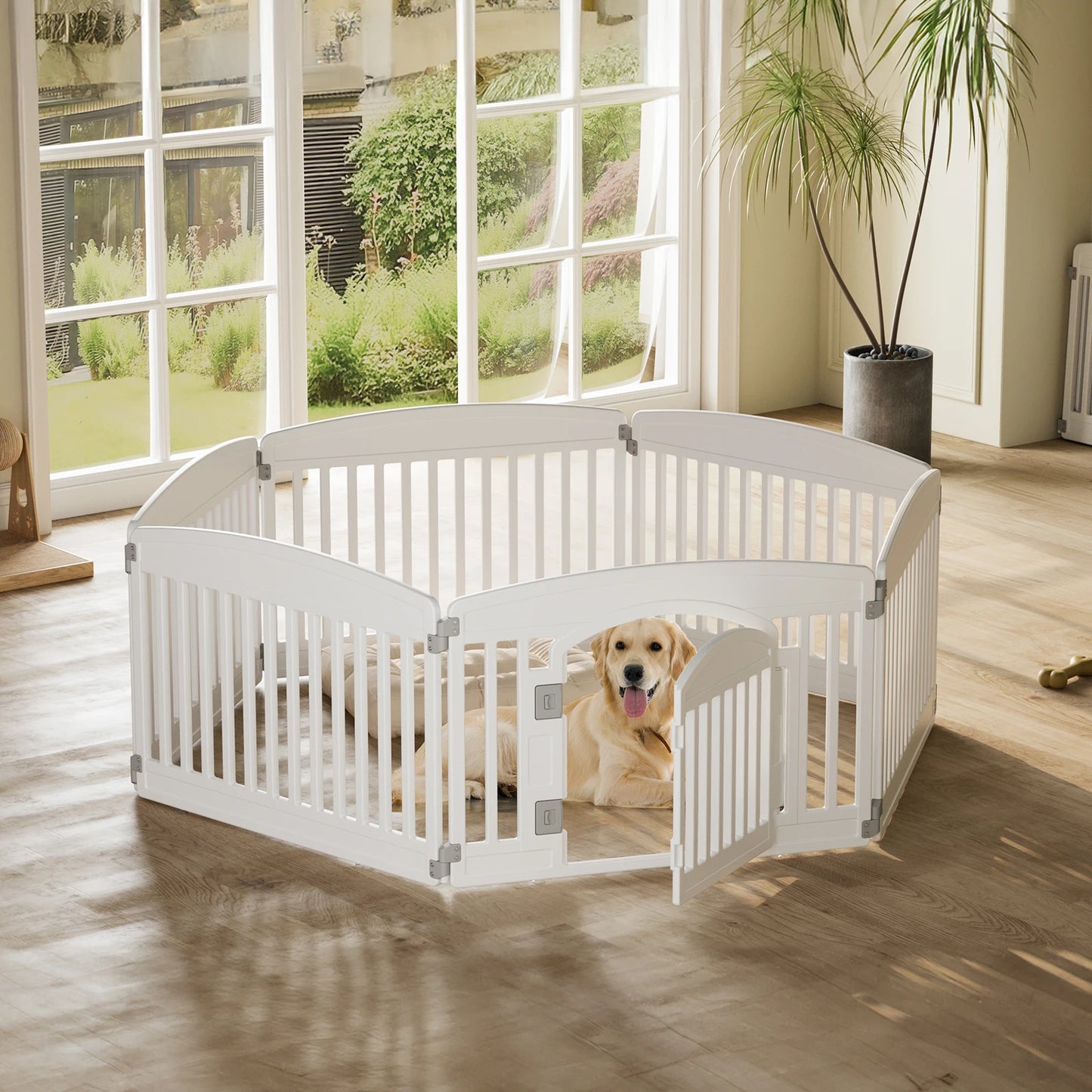 JHK Plastic Dog Playpen Expandable Fence For Medium Dogs Indoor Outdoor