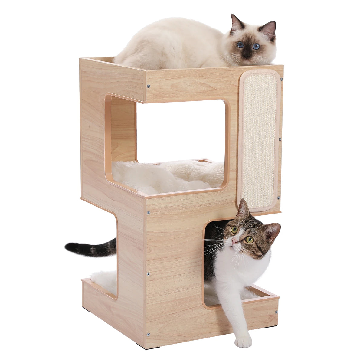 PAWZ Road Wooden Cat Condo Bed with Scratching Pad