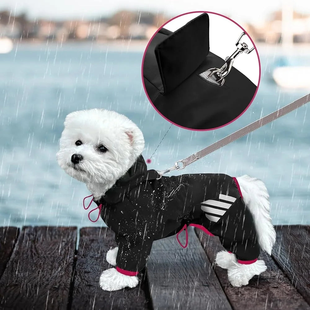 Hign-concerned Waterproof Dog Raincoat Reflective Leash Hole