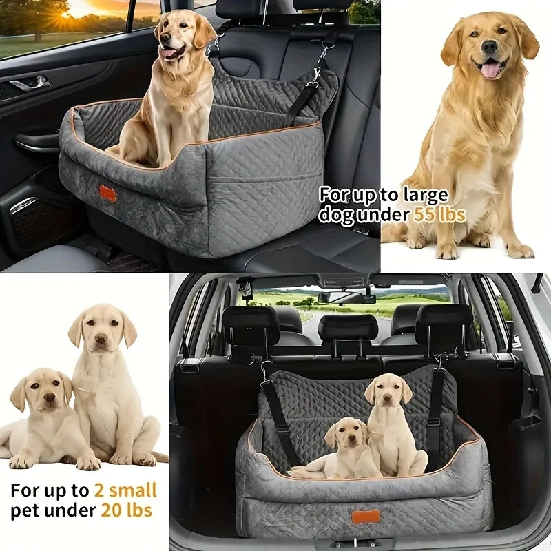 Memory Foam Dog Car Seat Booster Cushion with Secure Straps