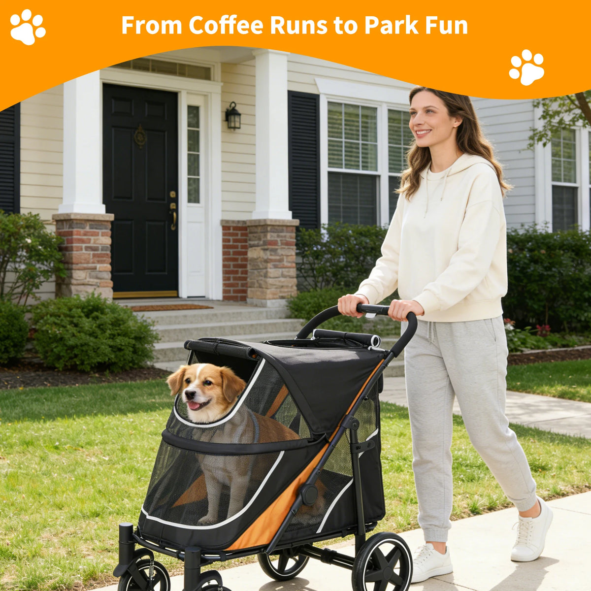 Foldable Pet Stroller for Large and Medium Dogs with Canopy