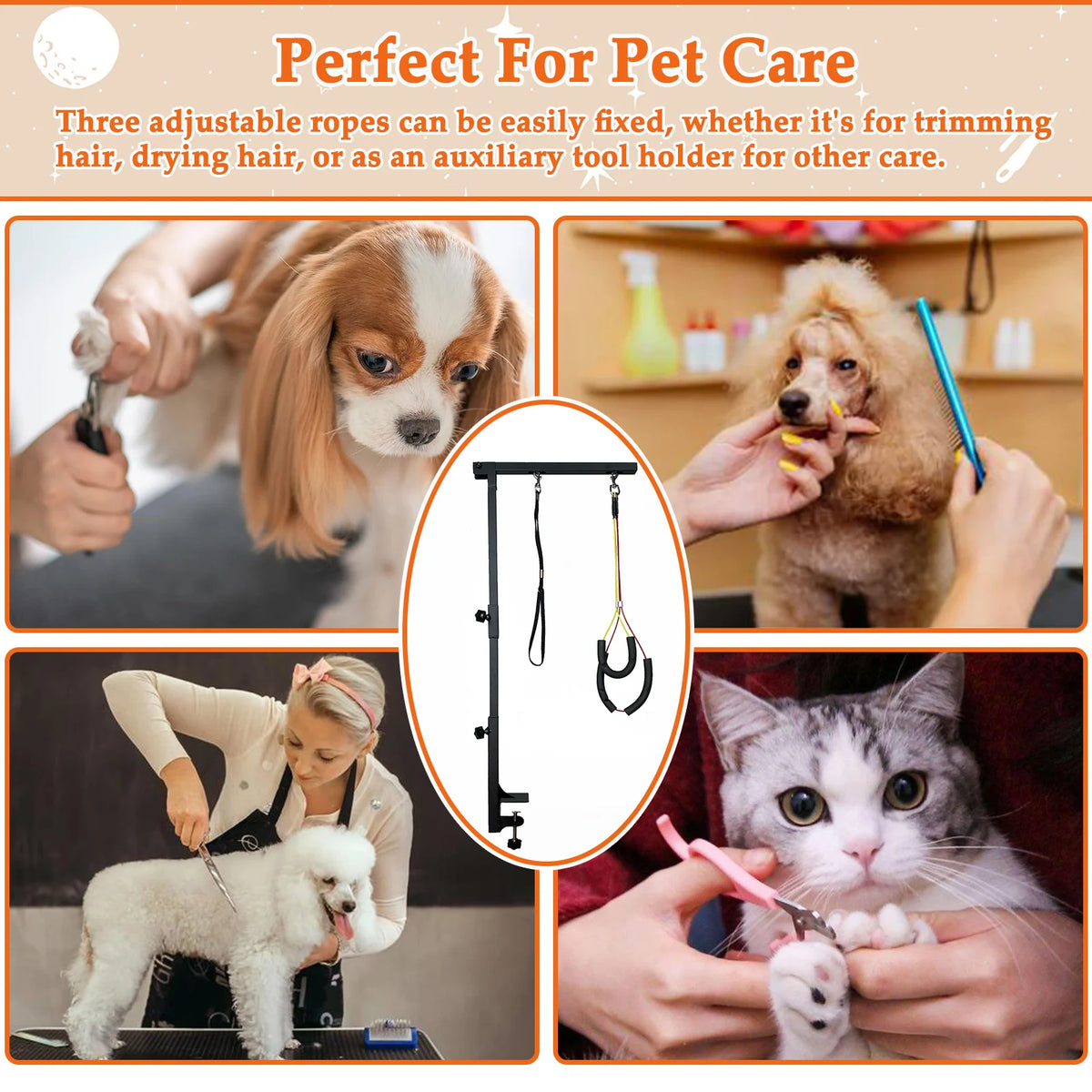 Adjustable Dog Grooming Arm With Clamp And Two Restraint Loops