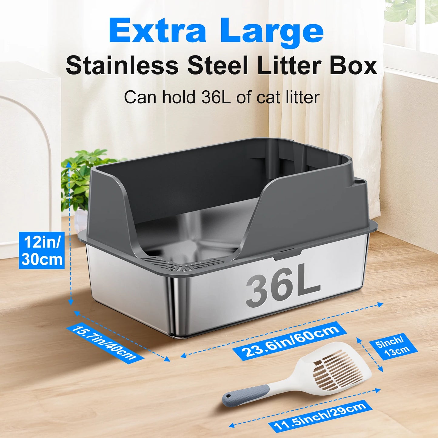Stainless Steel Cat Litter Box Semi Closed Splash Proof Leakproof