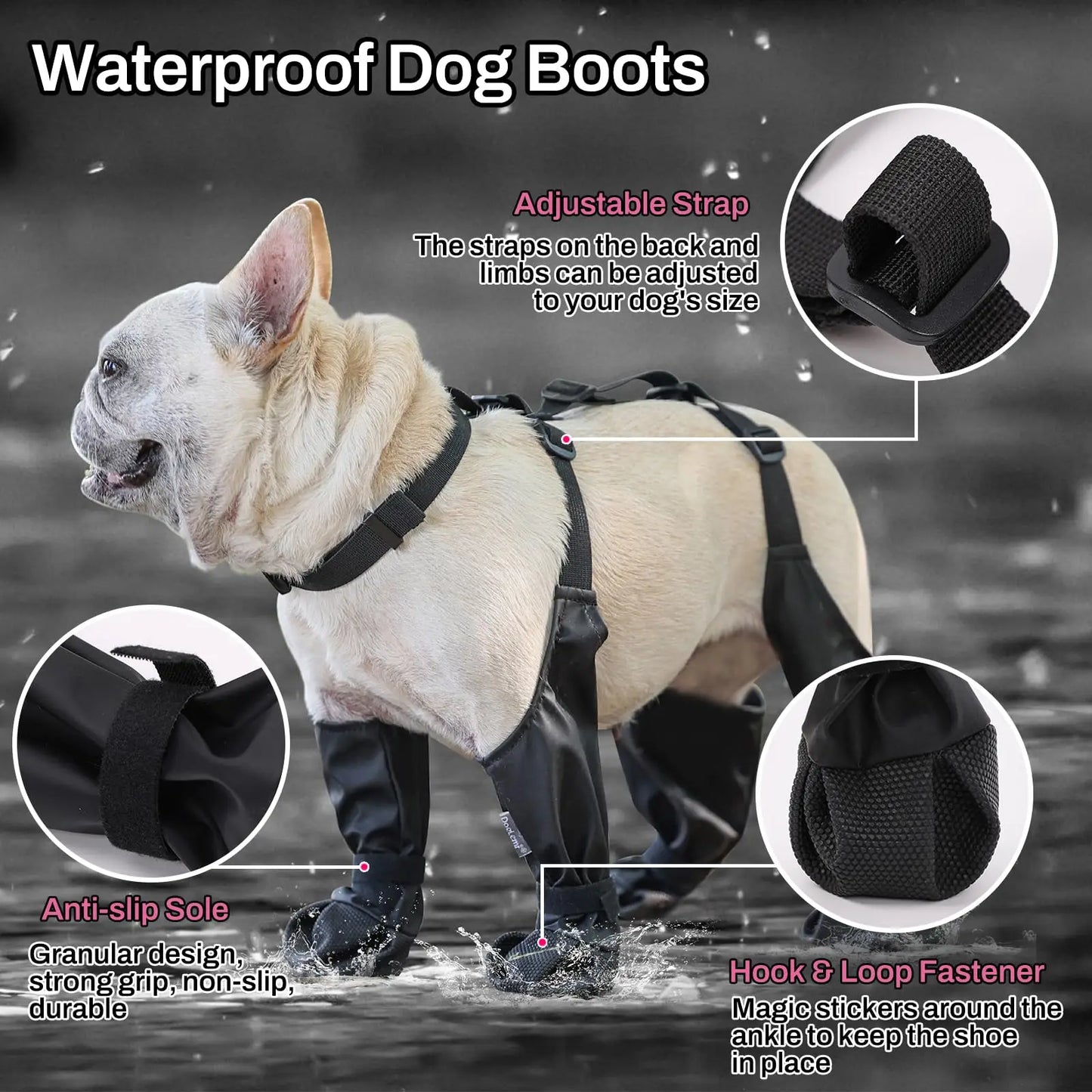 Waterproof Anti-Slip Dog Boots With Paw Protectors Adjustable