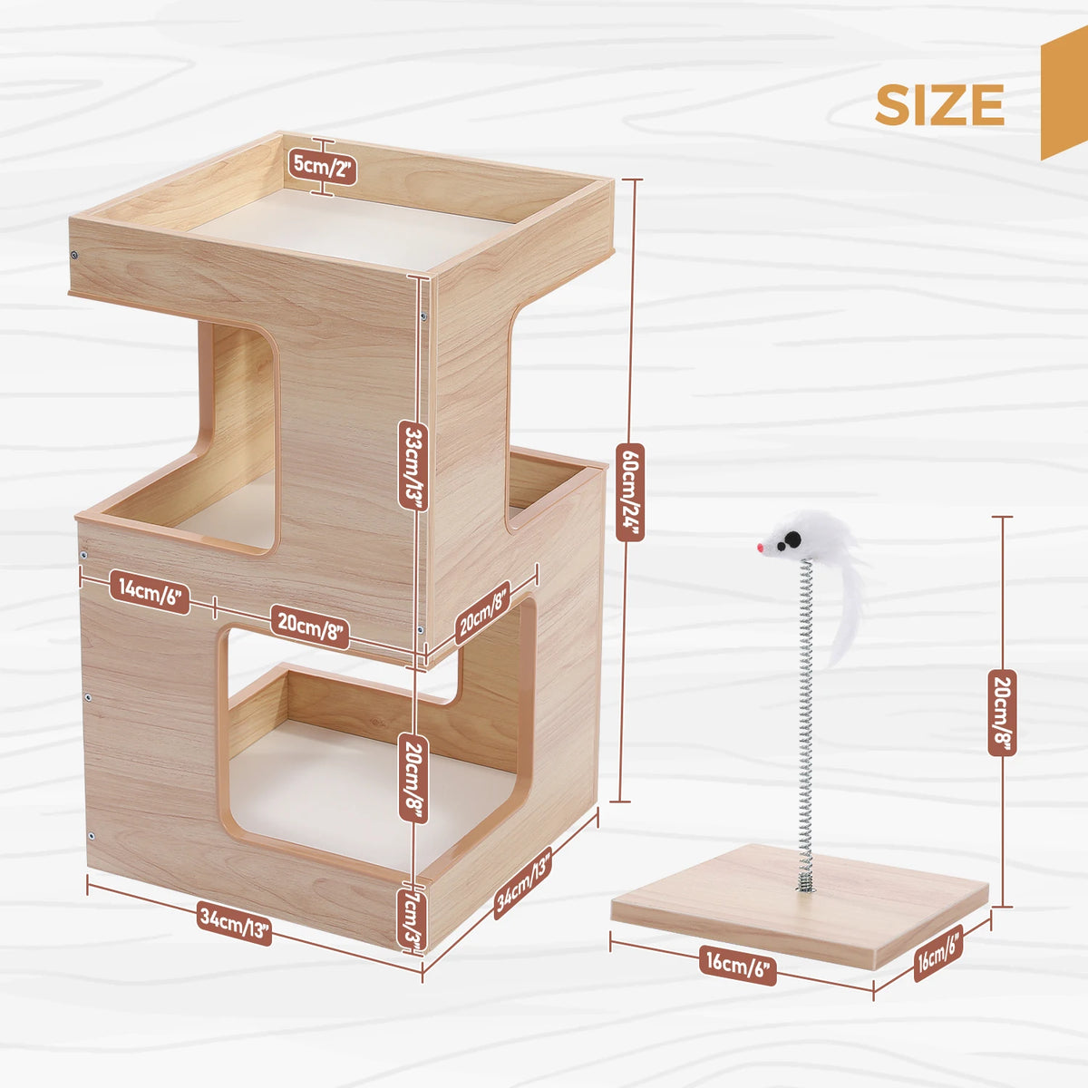 PAWZ Road Wooden Cat Condo Bed with Scratching Pad