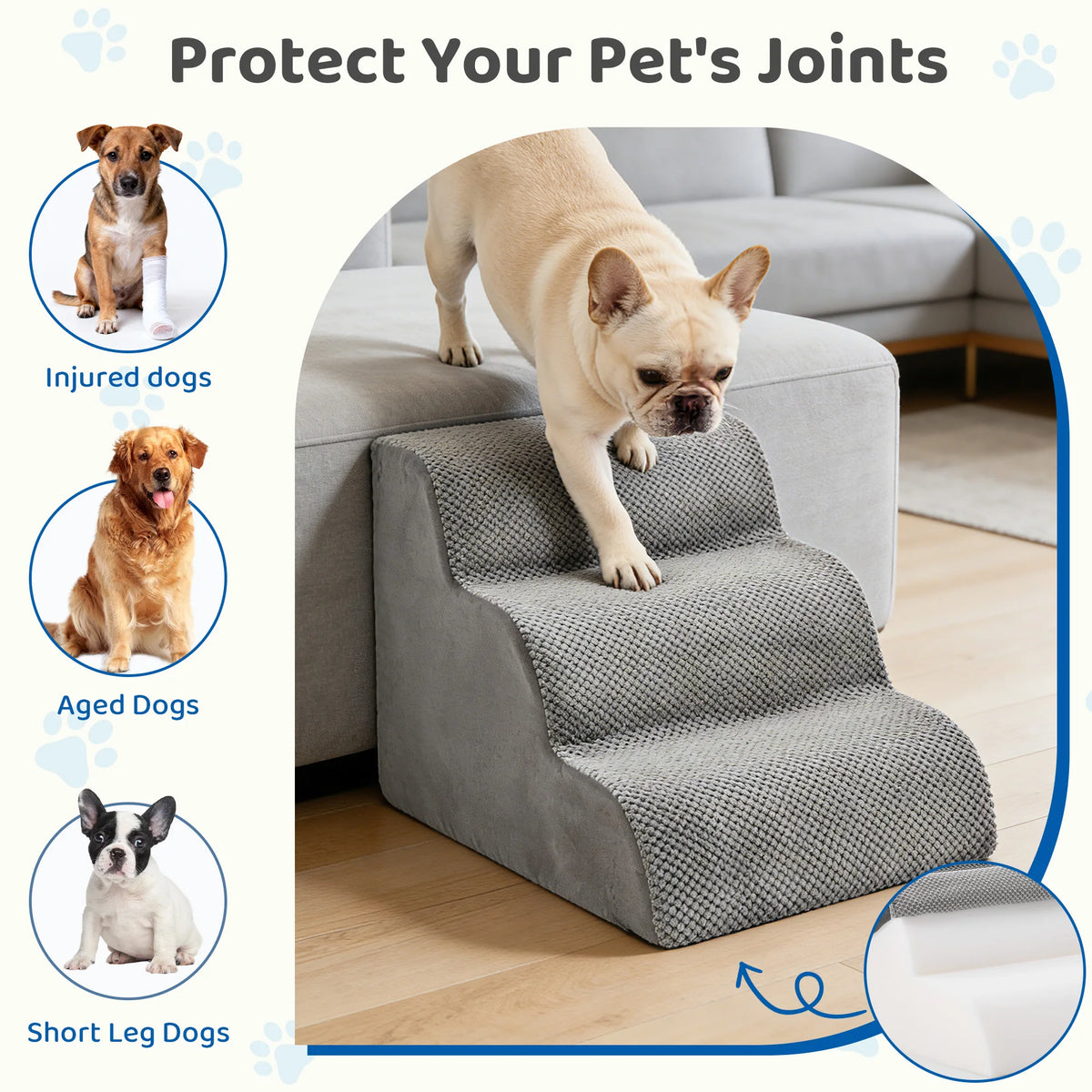 JHK High-Density Foam Curved Dog Stairs Ramp for Small Dogs