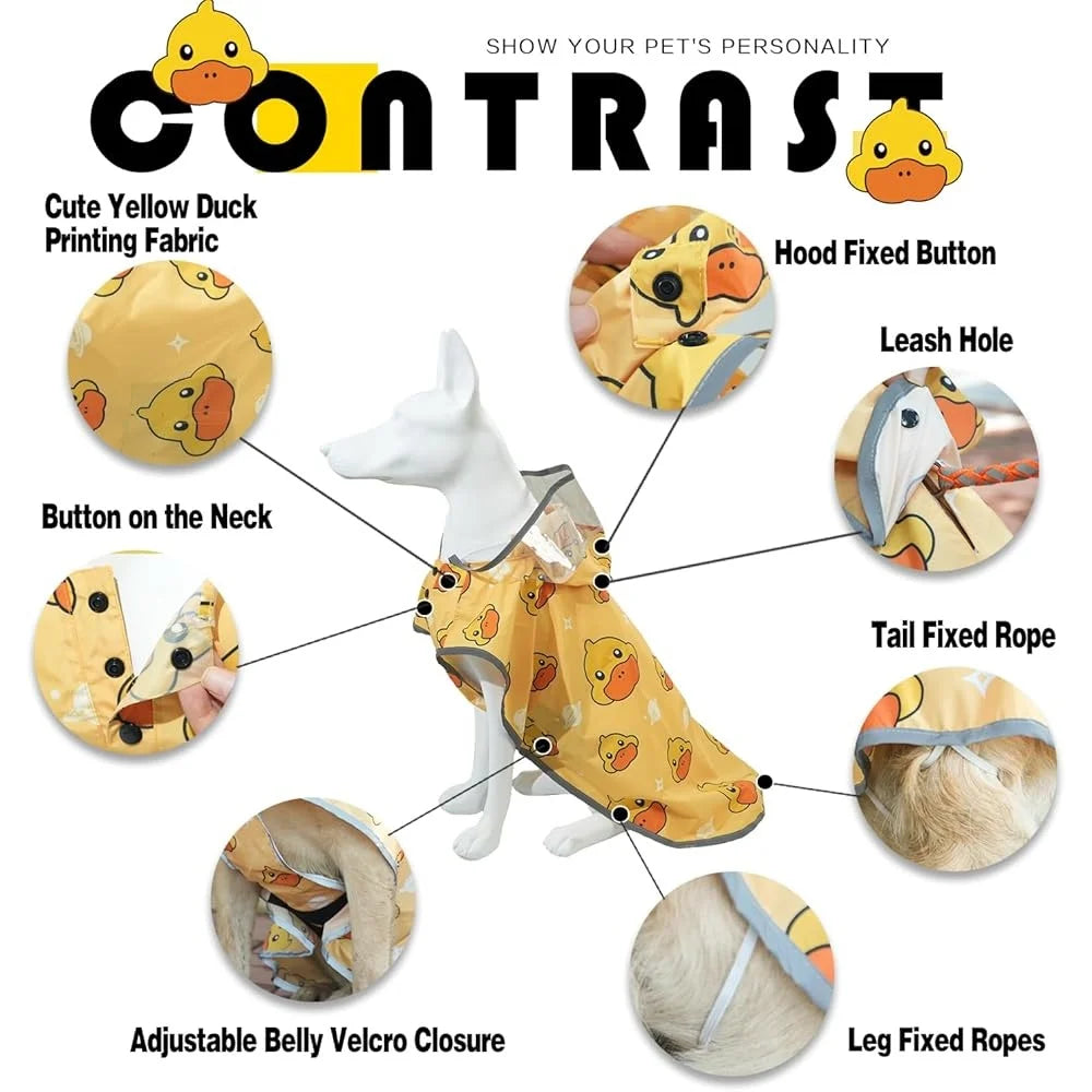 Waterproof Dog Raincoat Poncho with Hood Reflective Adjustable Small Medium Large Dogs Packable Windproof Breathable