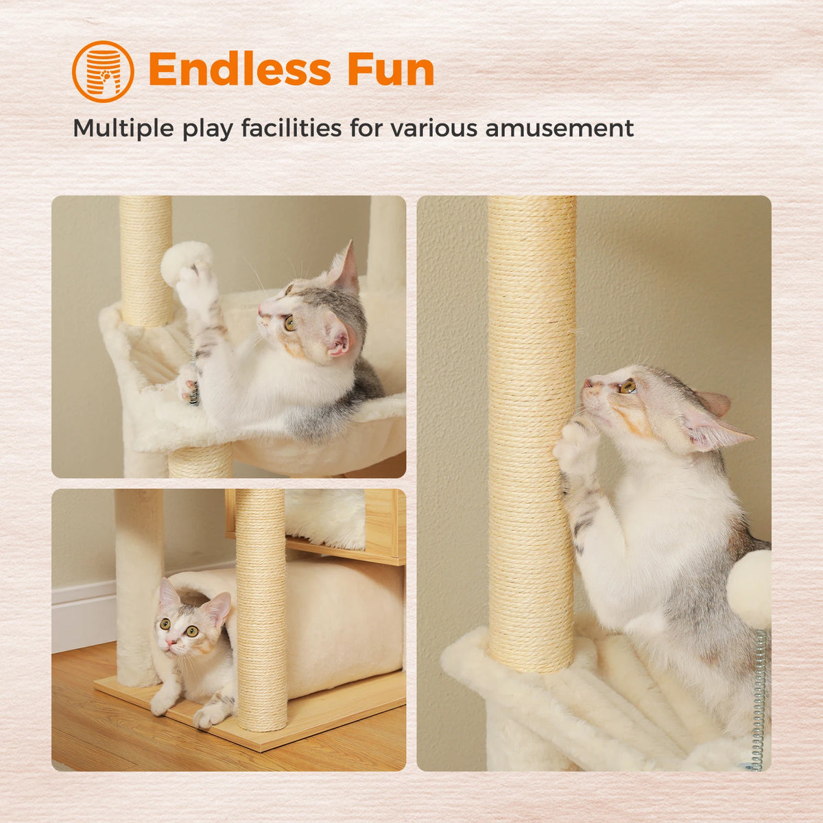 PAWZ Road Wooden Cat Tree with Hammock and Scratching Posts