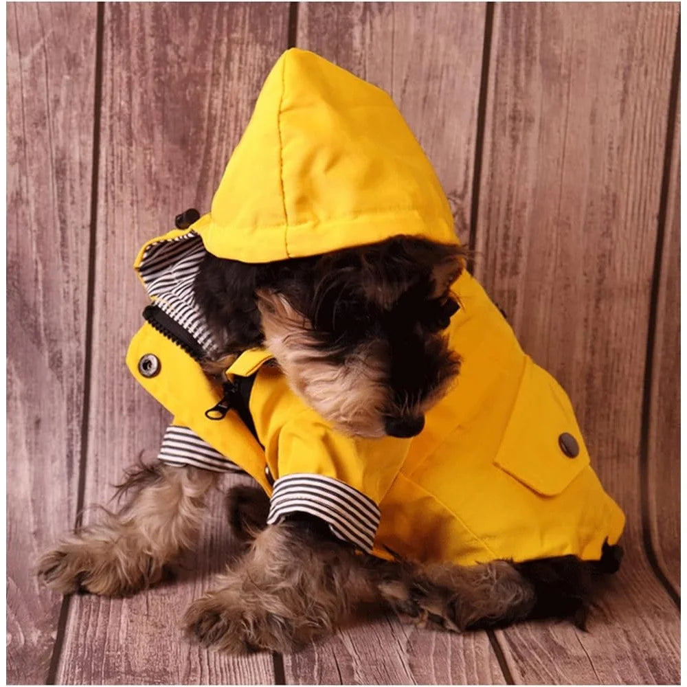 Dog Raincoat Waterproof Jacket with Hood Comfortable Four Leg Design Stylish Rain Gear Small Dogs Machine Washable Pockets