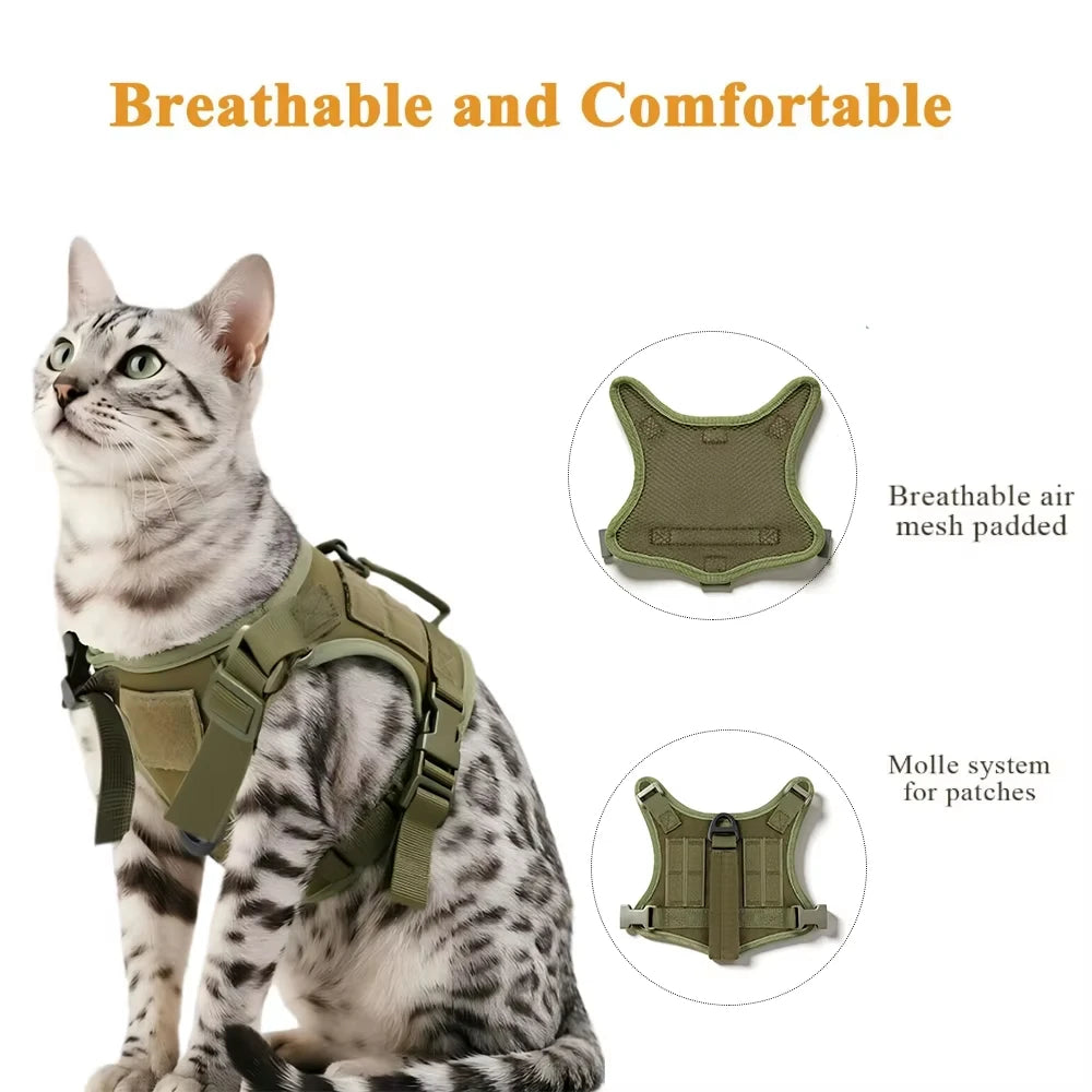 PETRAVEL Tactical Cat Harness Vest And Leash Set Escape Proof