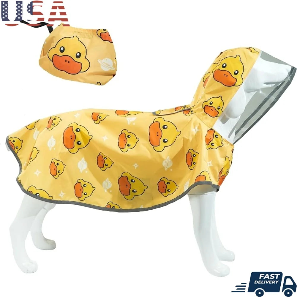 Waterproof Dog Raincoat Poncho with Hood Reflective Adjustable Small Medium Large Dogs Packable Windproof Breathable