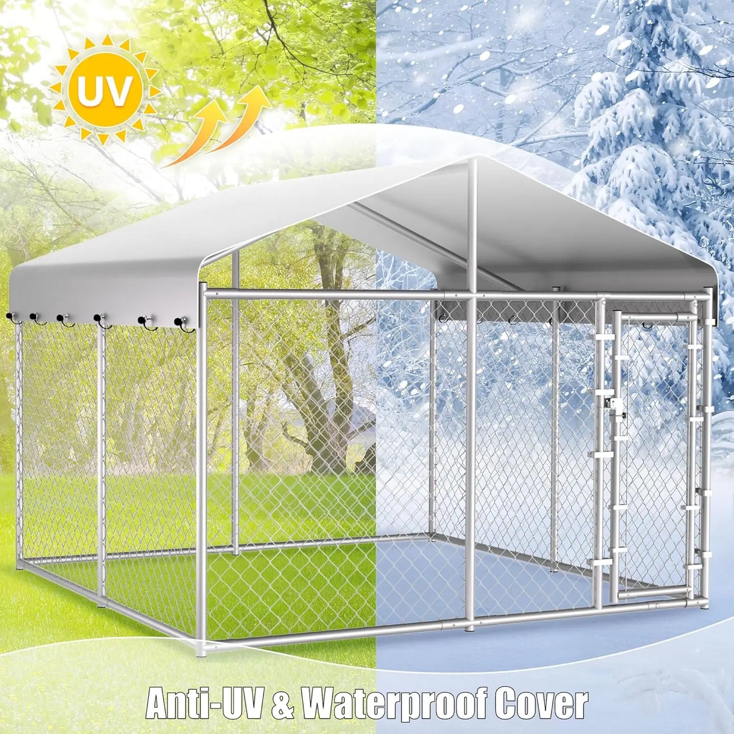 Outdoor Dog Kennel With Roof And Galvanized Chain Link Lock