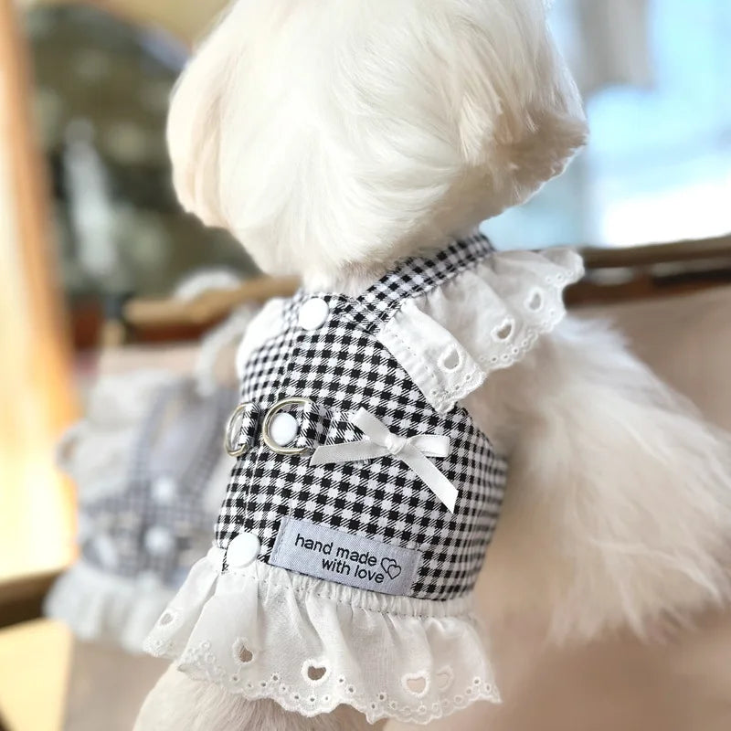 Miss Doggy Plaid Lace Harness Vest for Dogs Summer Clothes