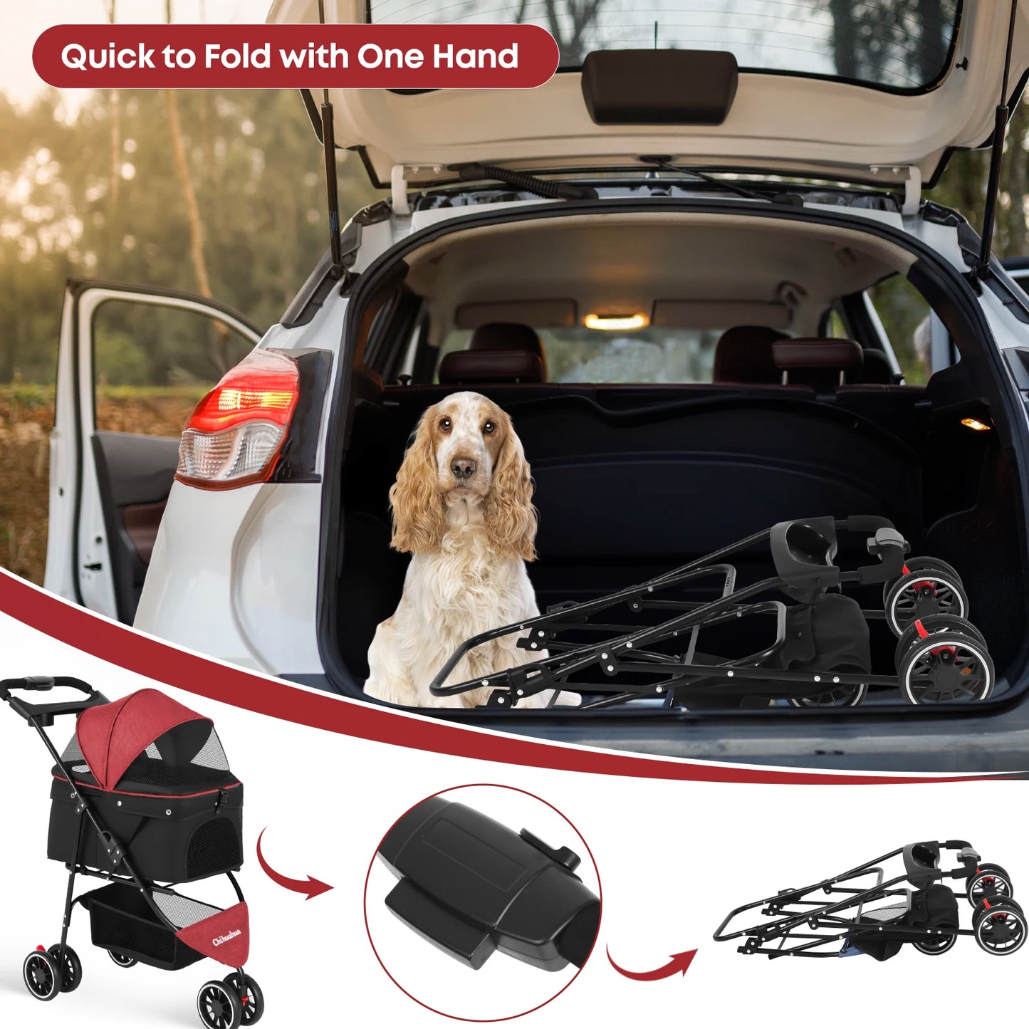 CHIHUAHUA Pet Stroller Three Wheel Foldable Travel Carrier Outdoor