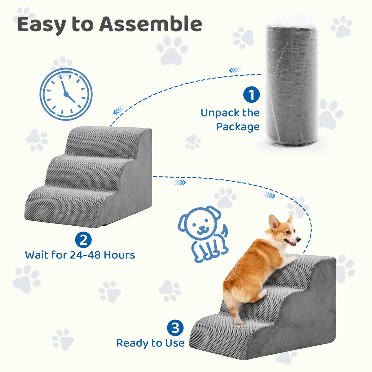 JHK High-Density Foam Curved Dog Stairs Ramp for Small Dogs
