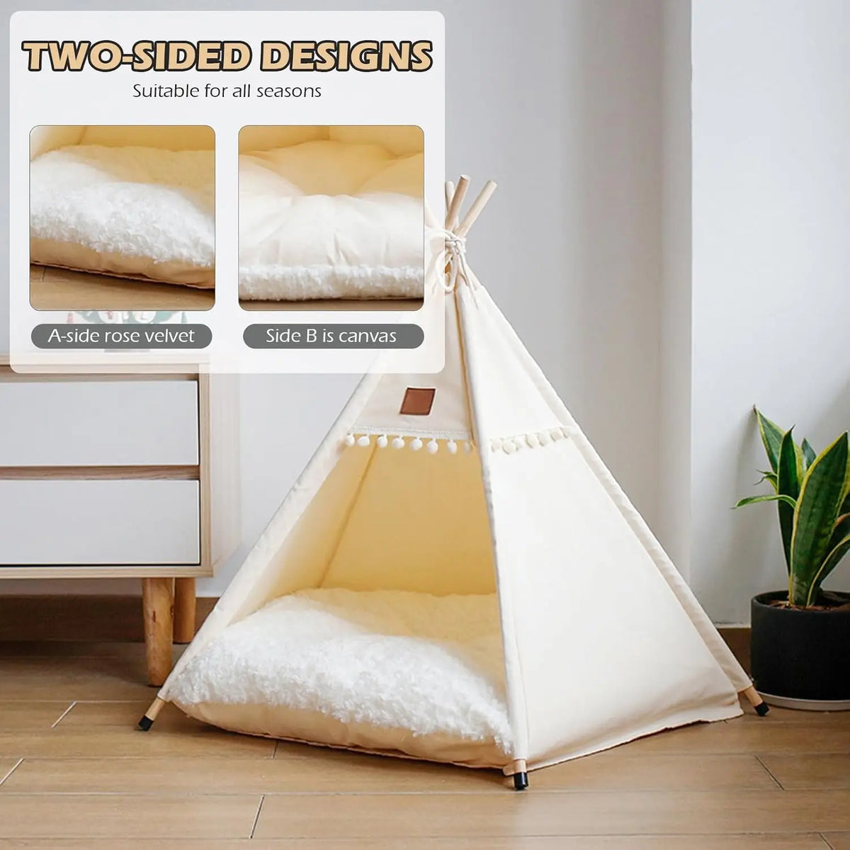 Dog And Cat Teepee With Removable Cushion And Washable Cover