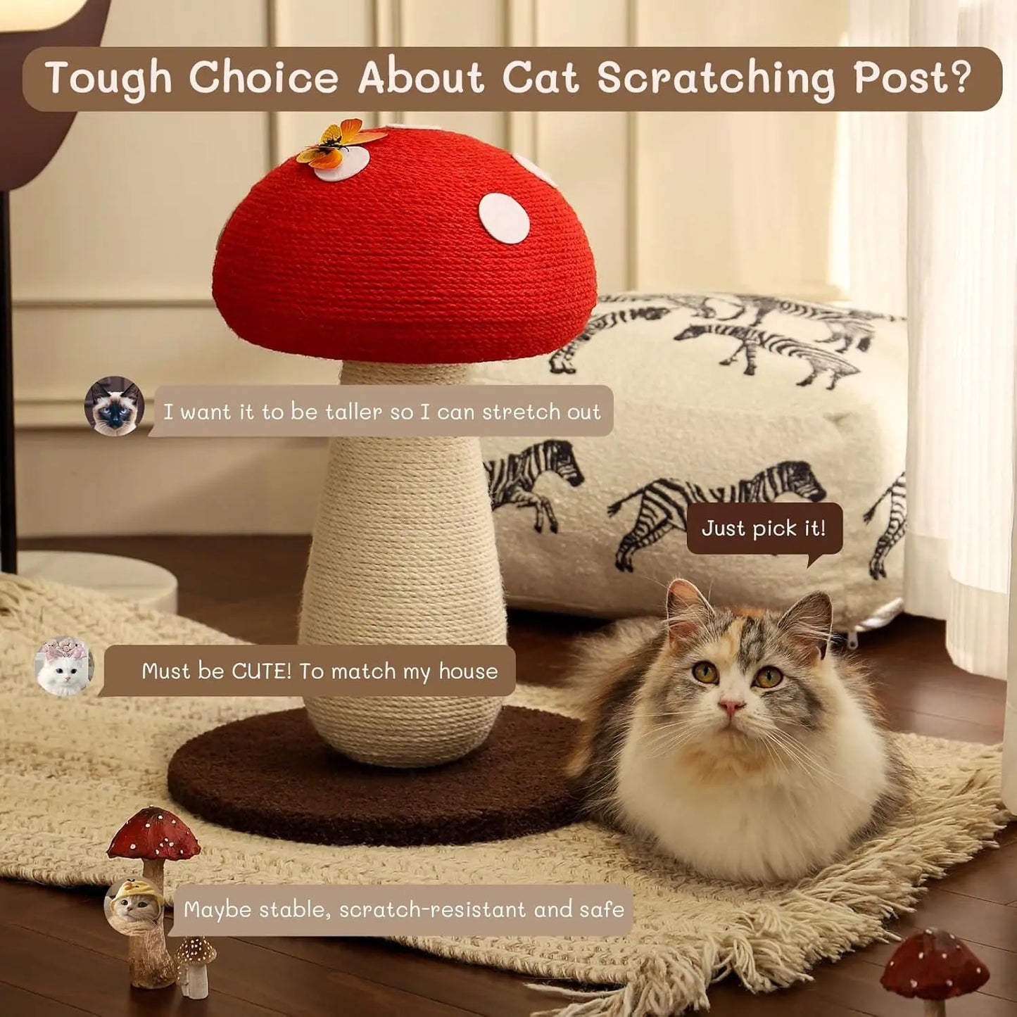 Oor Cats Mushroom Cat Tree Scratching Post Sisal Wrapped