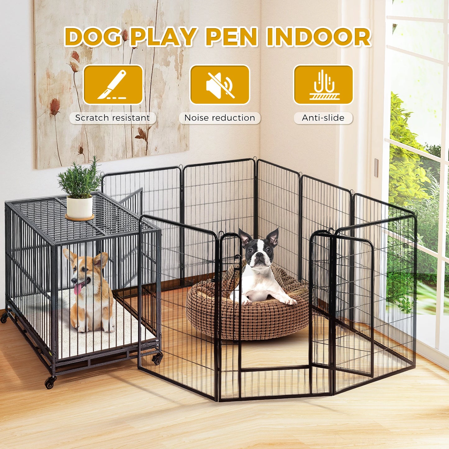 Dog Playpen With Door Foldable Metal Pet Fence Heavy Duty
