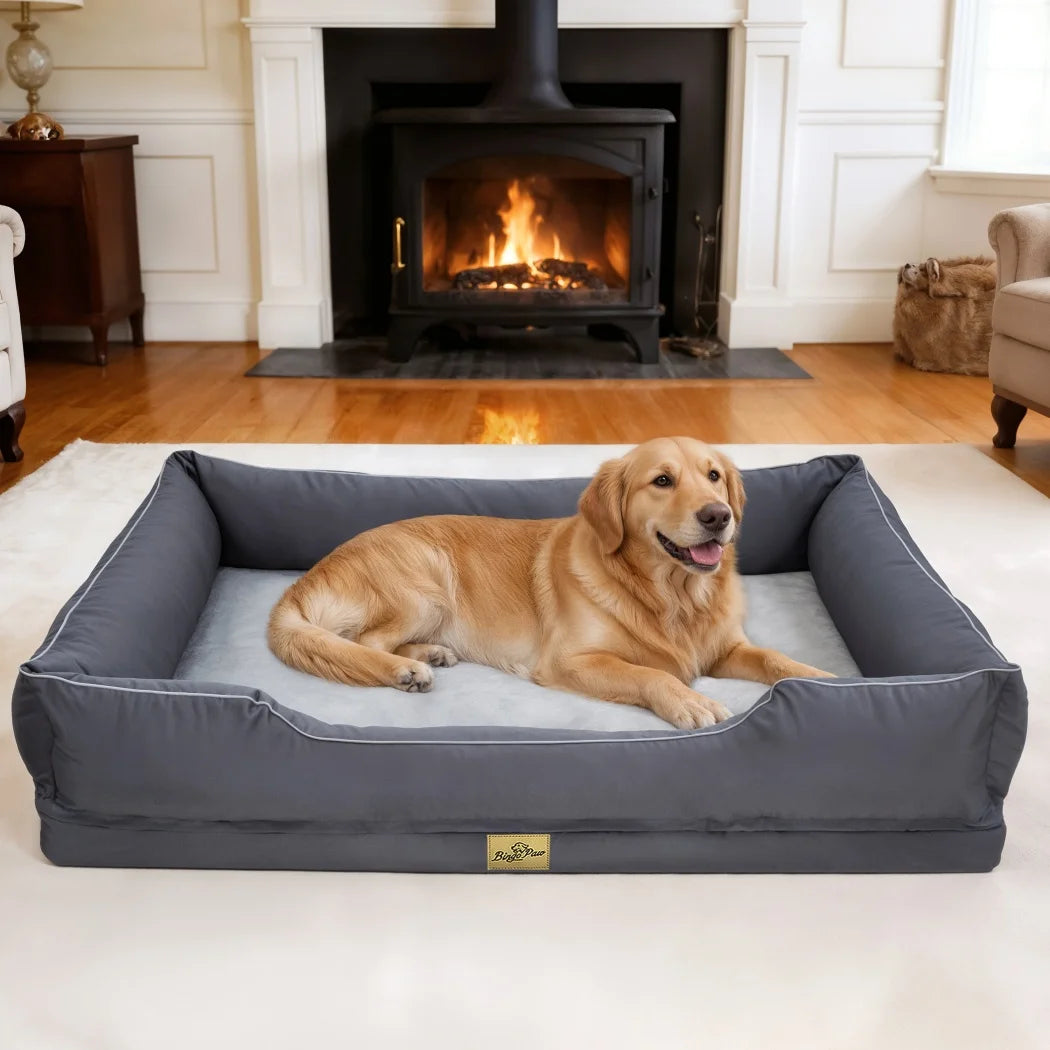 BORWART Orthopedic Dog Bed With Bolster For Deep Snuggling
