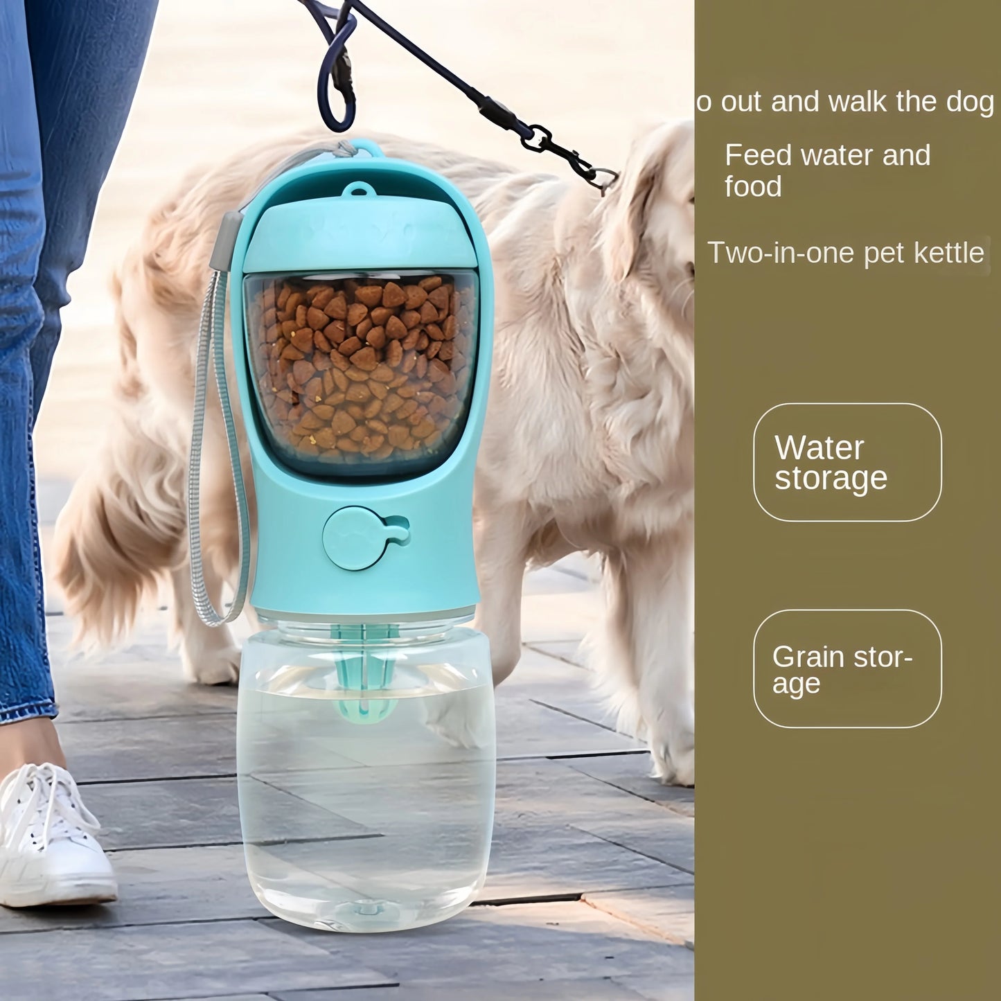 Portable Dog Cat Water Bottle With Food Storage For Travel