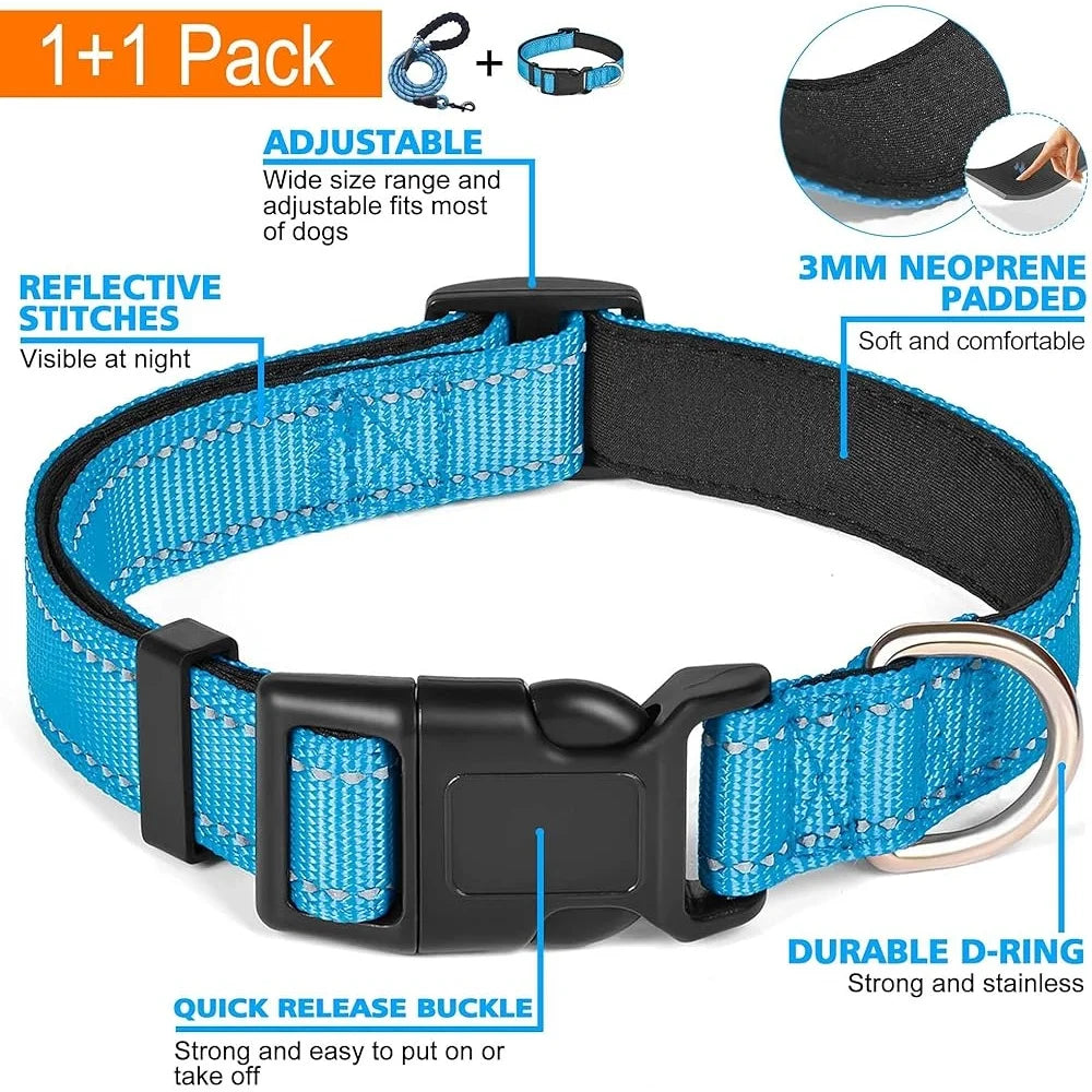 Ladoogo Reflective Padded Dog Collar Neoprene Nylon Durable