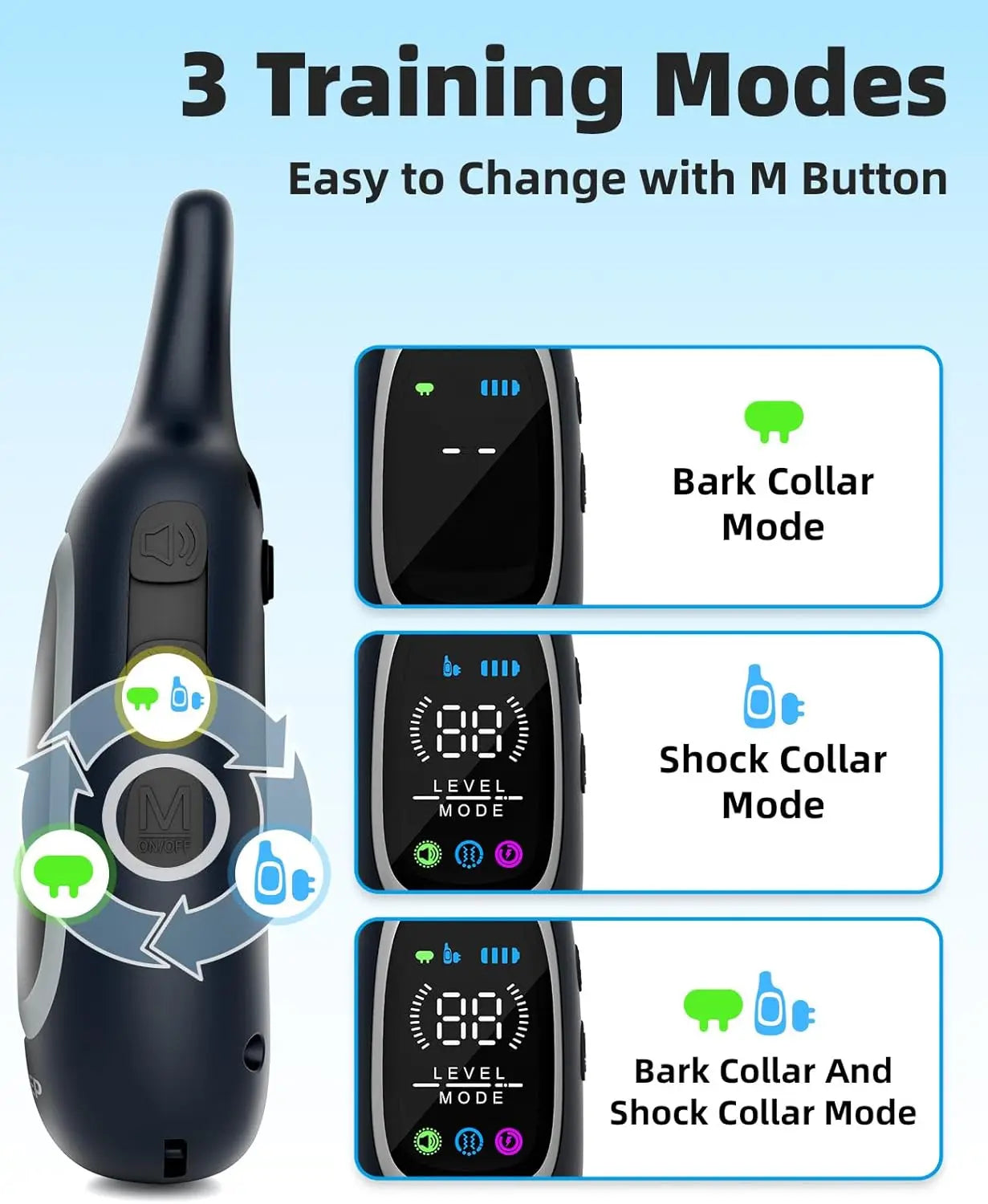 XMSJ 2in1 Dog Shock Bark Collar With Remote Training