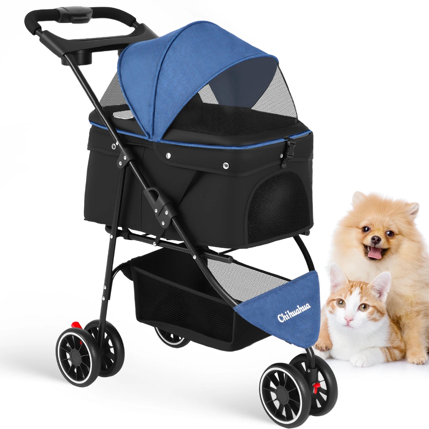 CHIHUAHUA Pet Stroller Three Wheel Foldable Travel Carrier Outdoor