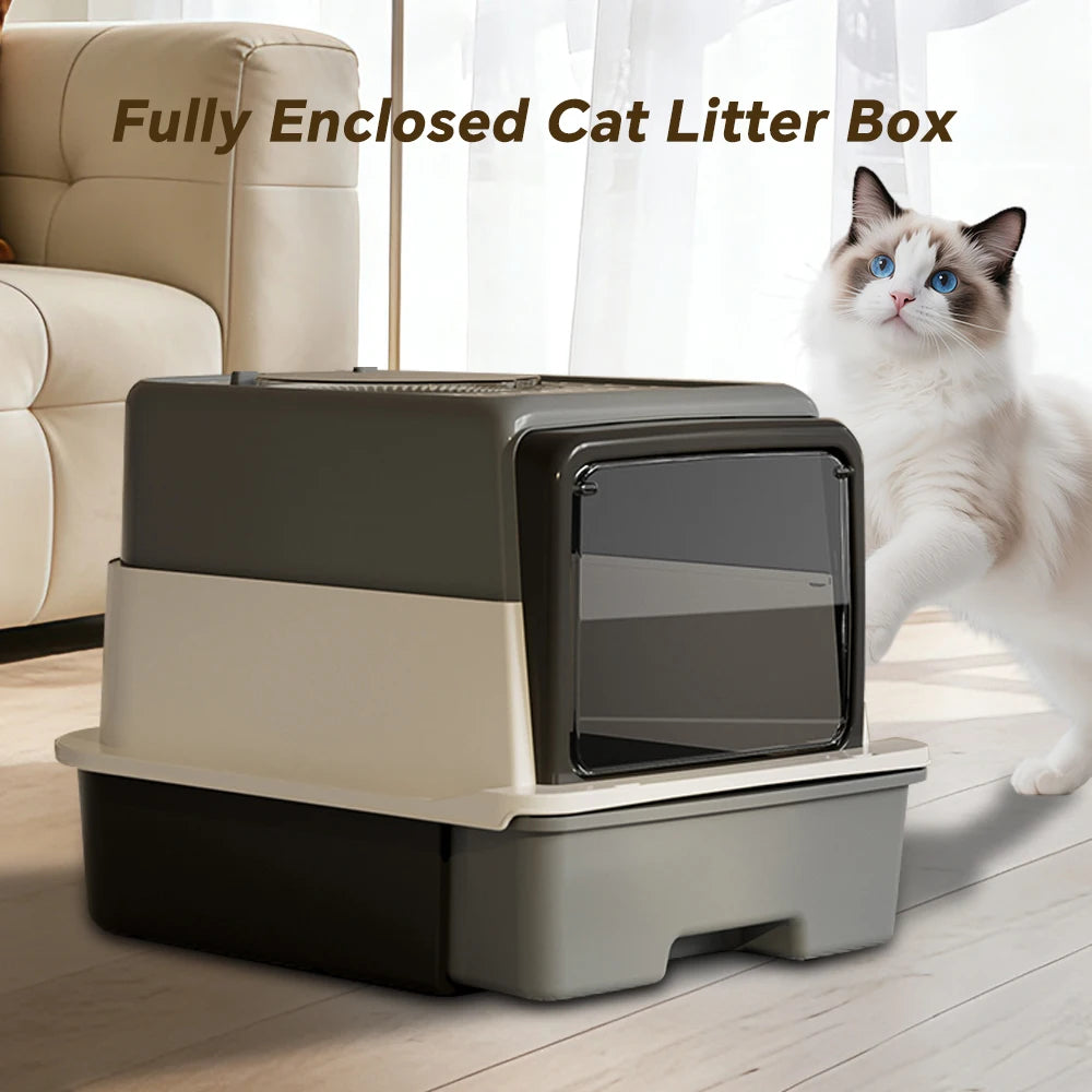 Enclosed Draw-Out Cat Litter Box With Splash-Proof Easy-Clean Design