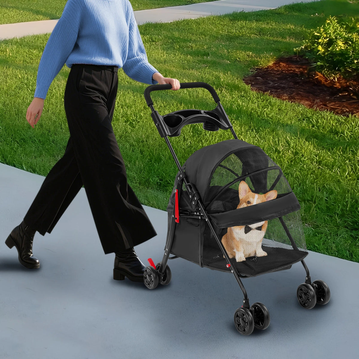 Bymaocar Foldable Dog and Cat Pet Stroller Travel Cart