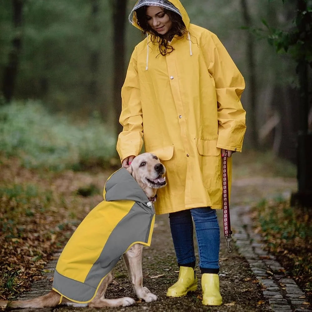 Waterproof Dog Raincoat Windproof Pet Rain Jacket with Reflective Strips Adjustable Fit Quick Dry Hooded Rain Poncho Outdoor